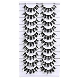 FARRED Fluffy Lashes Natural Eyelashes Short Wispy Eye Lash Strips 10 Pairs Separated Volume Eyelash Pack 16mm Dramatic Wispies Fake Strip Lashes Clusters Cat Eye Pestaas Spiky Look