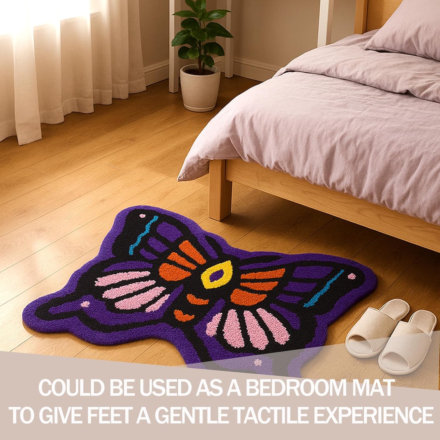 Purple Butterfly Bathroom Rug, Soft Plush Animal Tufted Bath Room Mat, Non-Slip & Machine Washable, Absorbent & Quick Dry Floor Door Mat Home Decor for Shower, Tub and Sink, 19.7"x29.5"