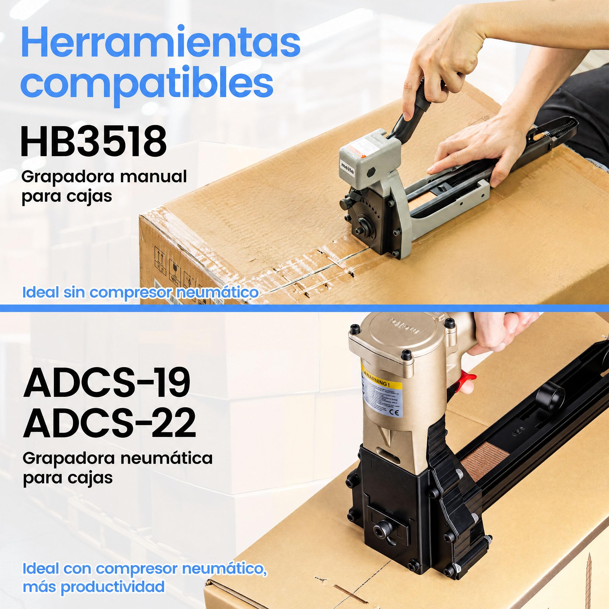 meite Grapas para Cierre de Cajas de Cartón, Calibre 16, Corona Ancha de 34,7 mm, Pata de 15 mm, Recubiertas de Cobre, para Grapadora Neumática o Manual, Embalaje de Cartón, 2.000