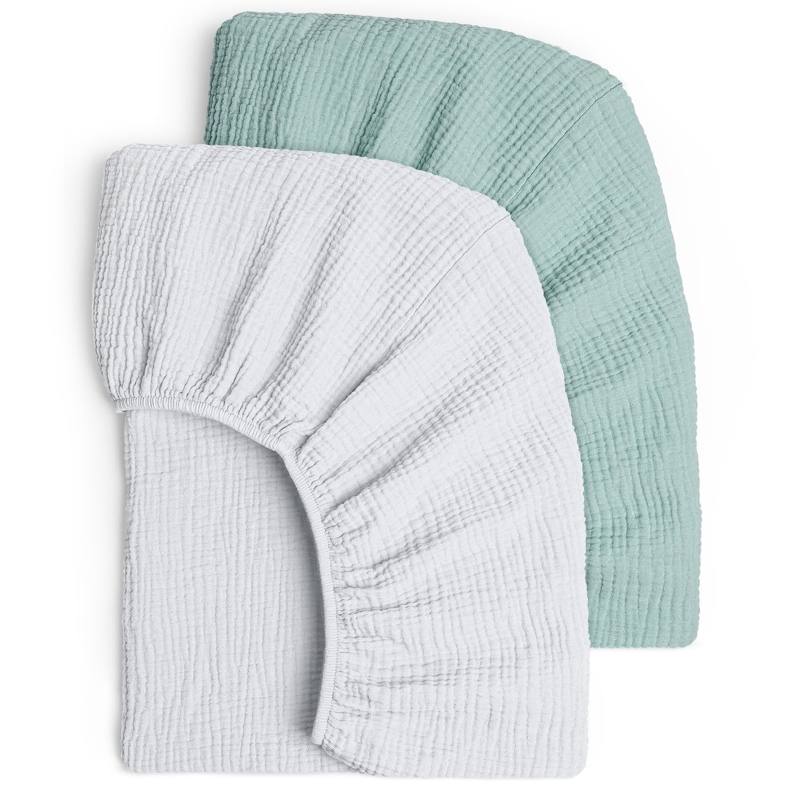 lulumoonSet of 2 Children's Fitted Sheets, Muslin Cotton Fitted Sheet for Baby Cot and Cot, 60 x 120 cm, Travel Cot, Fitted Sheet, Side Cot, Sheets (Grey Green)