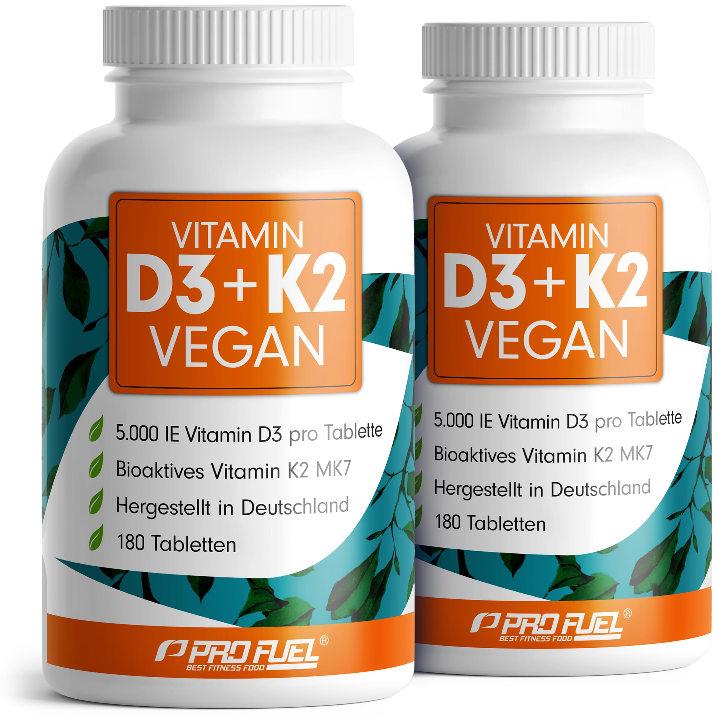 Vitamin D3 K2 VEGAN - 360 Tabletten mit 5000 IE D3 + 200 mcg K2 (MK7) - Vitamin D3 hochdosiert und vegan - Vorratspackung - laborgeprüft mit Zertifikat - 2x 180 Tabletten