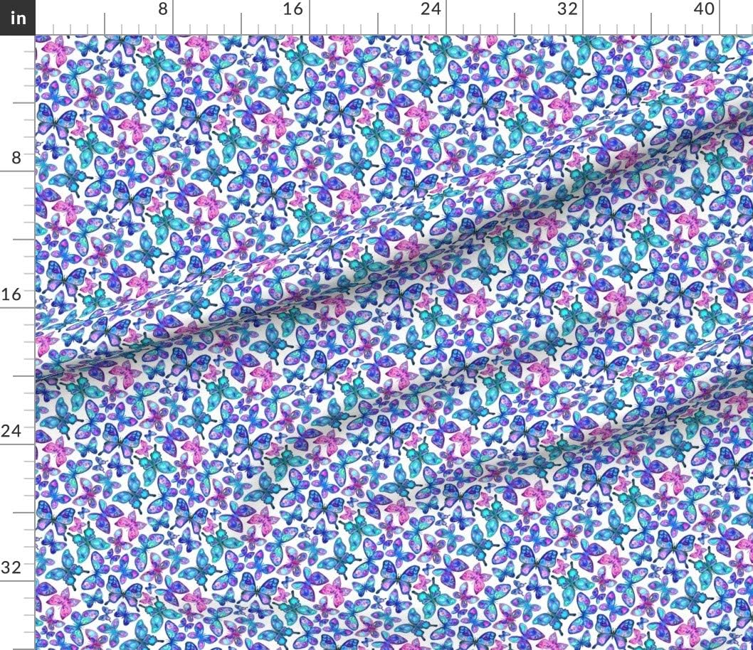 Spoonflower Fabric - Watercolor Fruit Patterned Butterflies Aqua Butterfly Illustration Printed on Petal Signature Cotton Fabric by The Yard - Sewing Quilting Apparel Crafts Decor