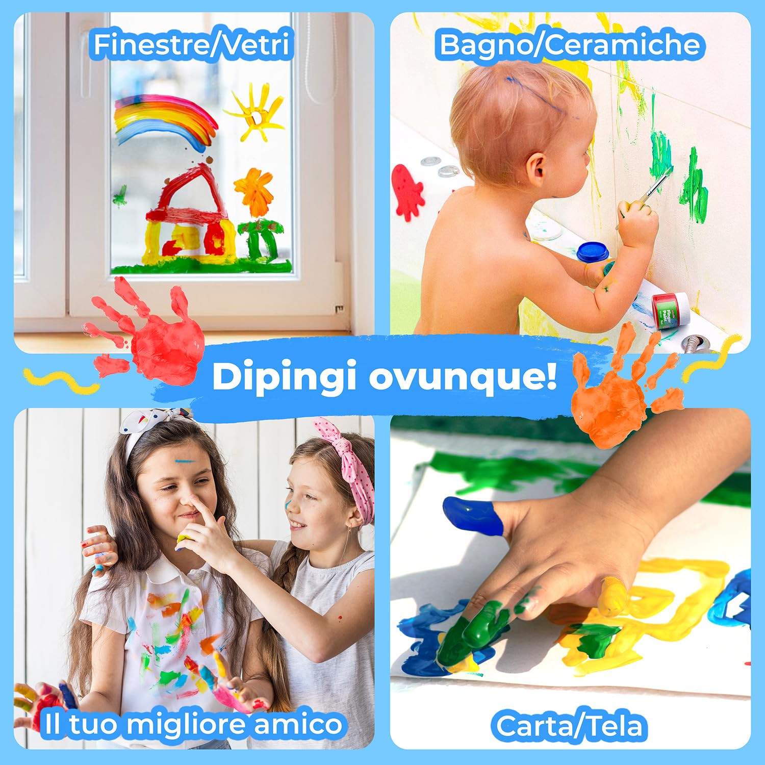 colozoo Colori a Dita per Bambini Atossici Inc. accessori | Tempere Lavabili per Bambini 8x100ml Colori Inc. Oro e argento | Senza Parabeni, Glutine e Lattosio, a Base D'acqua, Vegano