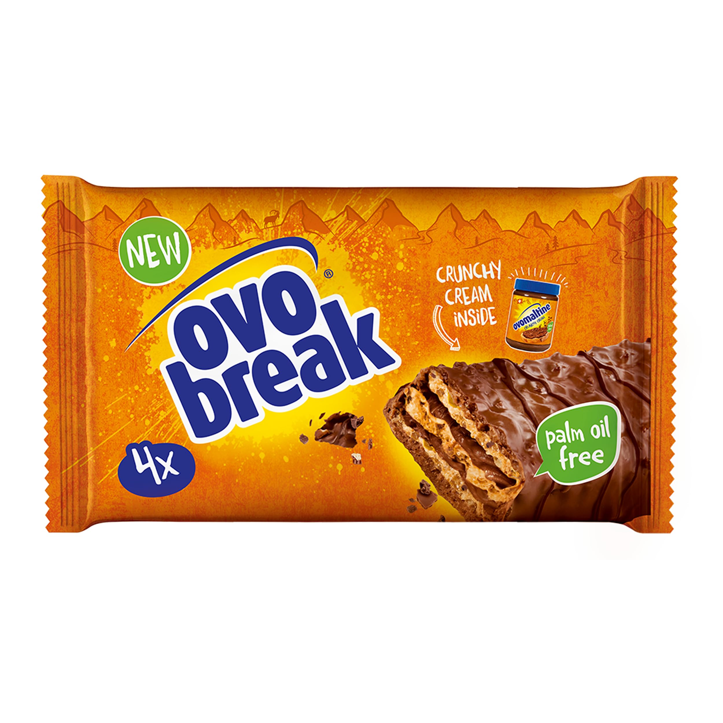 Ovomaltine OVO BREAK Waffel & Schoko-Riegel - knuspriger Snack mit dem unverwechselbaren Geschmack unserer beliebten Crunchy Cream, natürlich ohne Palmöl (4 x 39g)