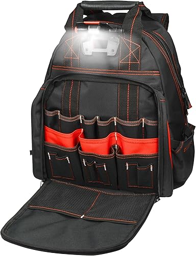 Miniatura 5 de Hultafors Work Gear HTL523 Mochila iluminada para herramientas, 50 bolsillos, portaherramientas de poliéster balístico resistente, luz giratoria