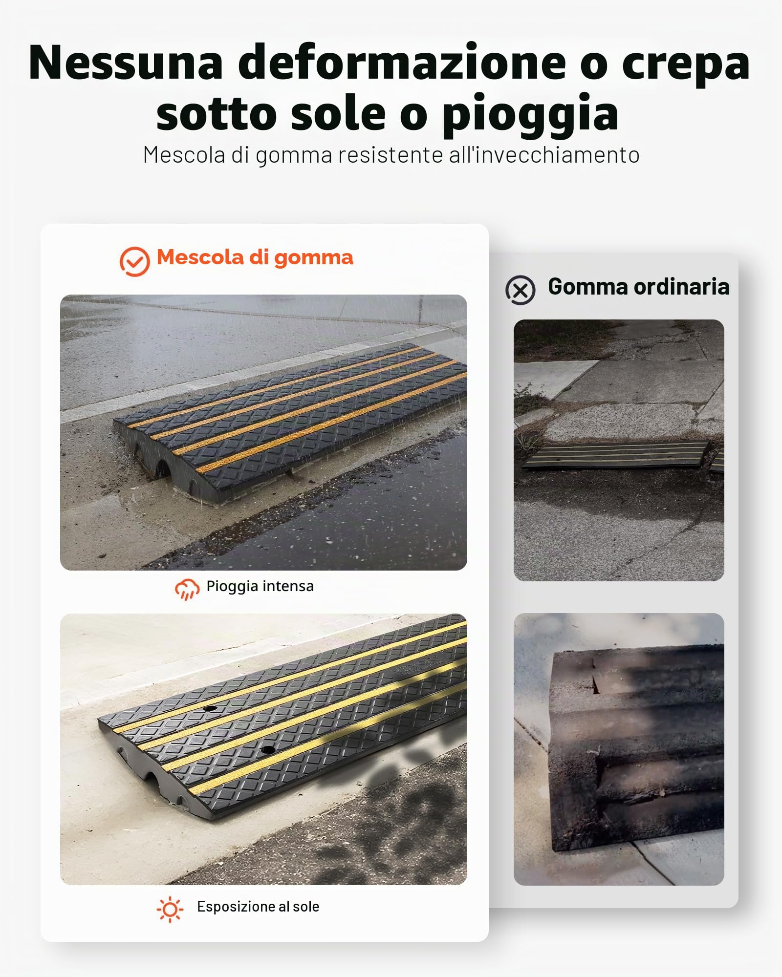 VEVOR Rampa di Carico in Gomma per Vialetto d'Accesso, Capacità di 15 T, Altezza di 66 mm e Strisce Riflettenti Gialle, Adatta per Banchine di Carico, Magazzini, Garage, Marciapiedi, 2 Pezzi