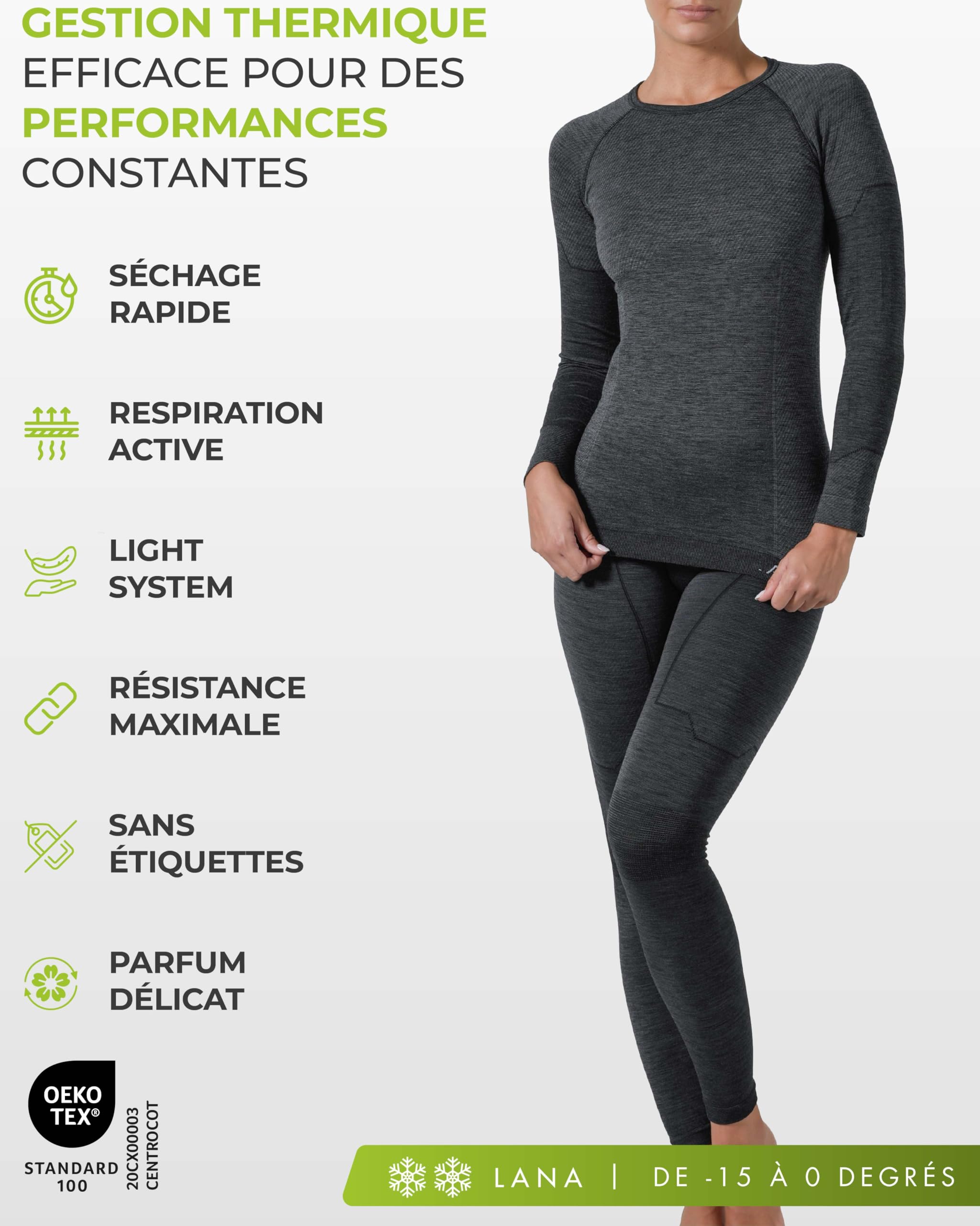 Risalti sous Vetement Thermique Homme et Femme Laine Merino – Ensemble Thermique Unisex Hiver avec Haut Et Collant en Laine Mérinos, Cache Cou Offert, Seamless, Thermorégulant – Made in Italy