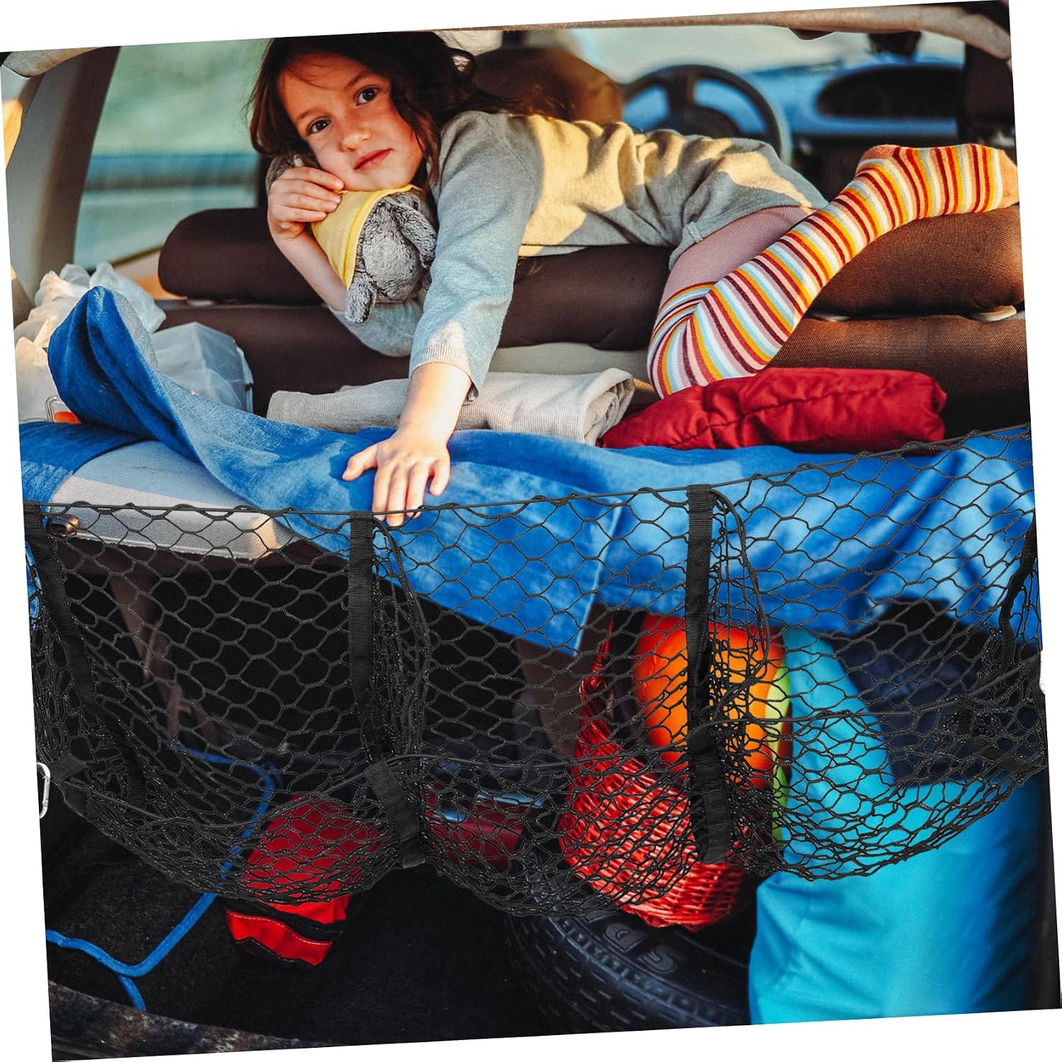 Car Mesh Organizer for Trunk Storage Large Capacity Vehicle Cargo -Compartment Design for SUV and Truck Bed for Snacks Toys and Essentials