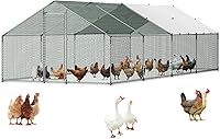 Vista 10 de VEVOR Gallinero de metal, jaula de pollos de 6.56x6.56x6.56 pies con cubierta, casa de gallinas con techo en punta y cerradura de seguridad, jaula