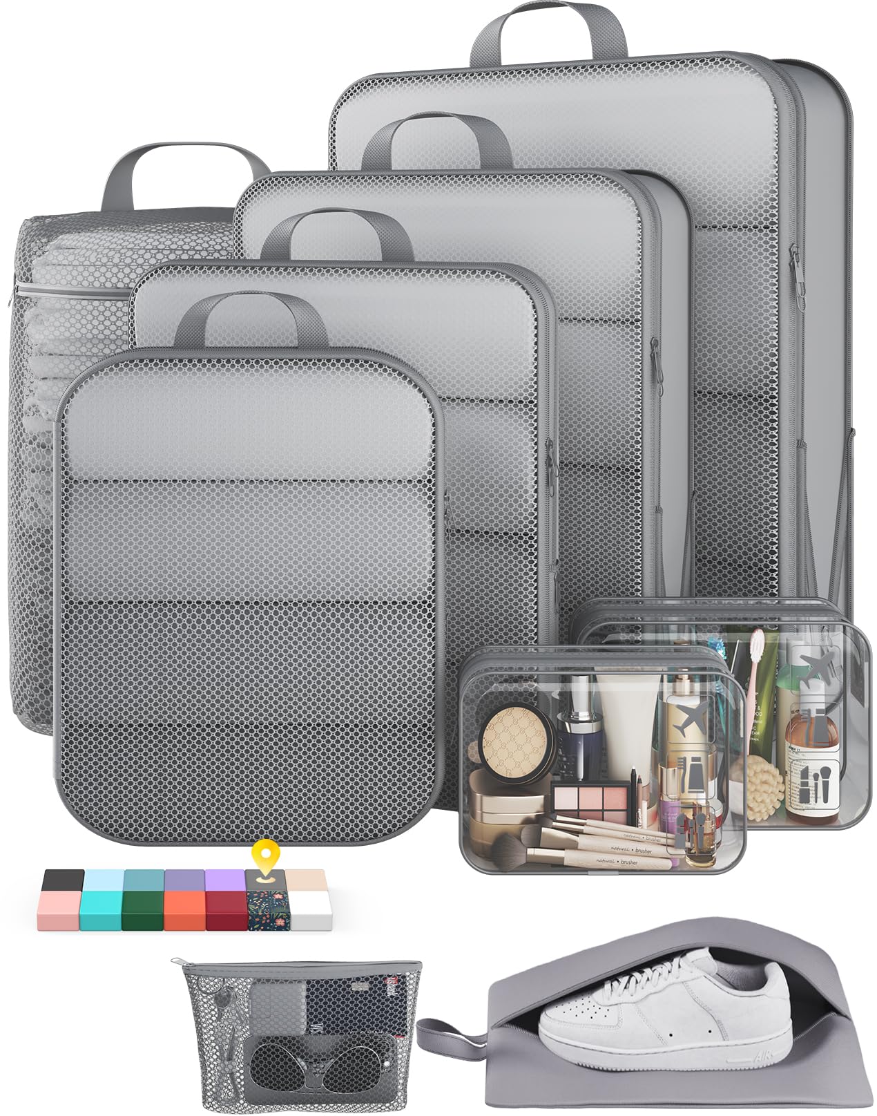 Veken 9/11 Set Compression Packing Cubes for Travel Essentials,Compressible Expandable Large Luggage Suitcase Organizer Bags for Clothing,Durable