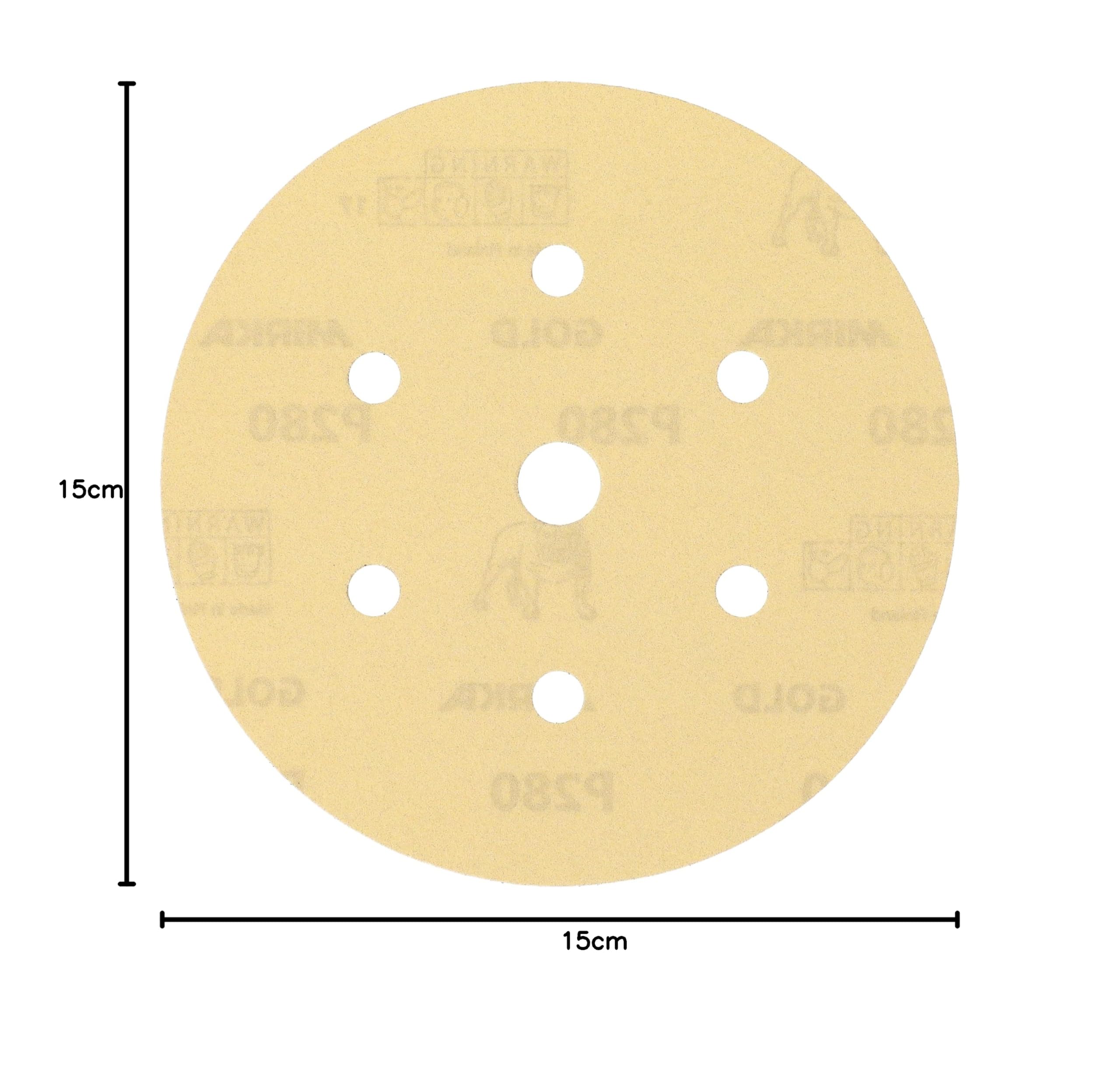 Mirka Gold Carta abrasiva universale Ø 150 mm a strappo 7 fori, grana P280, 100 pz/Per levigare intonaco, stucco, truciolato, legno, vernice