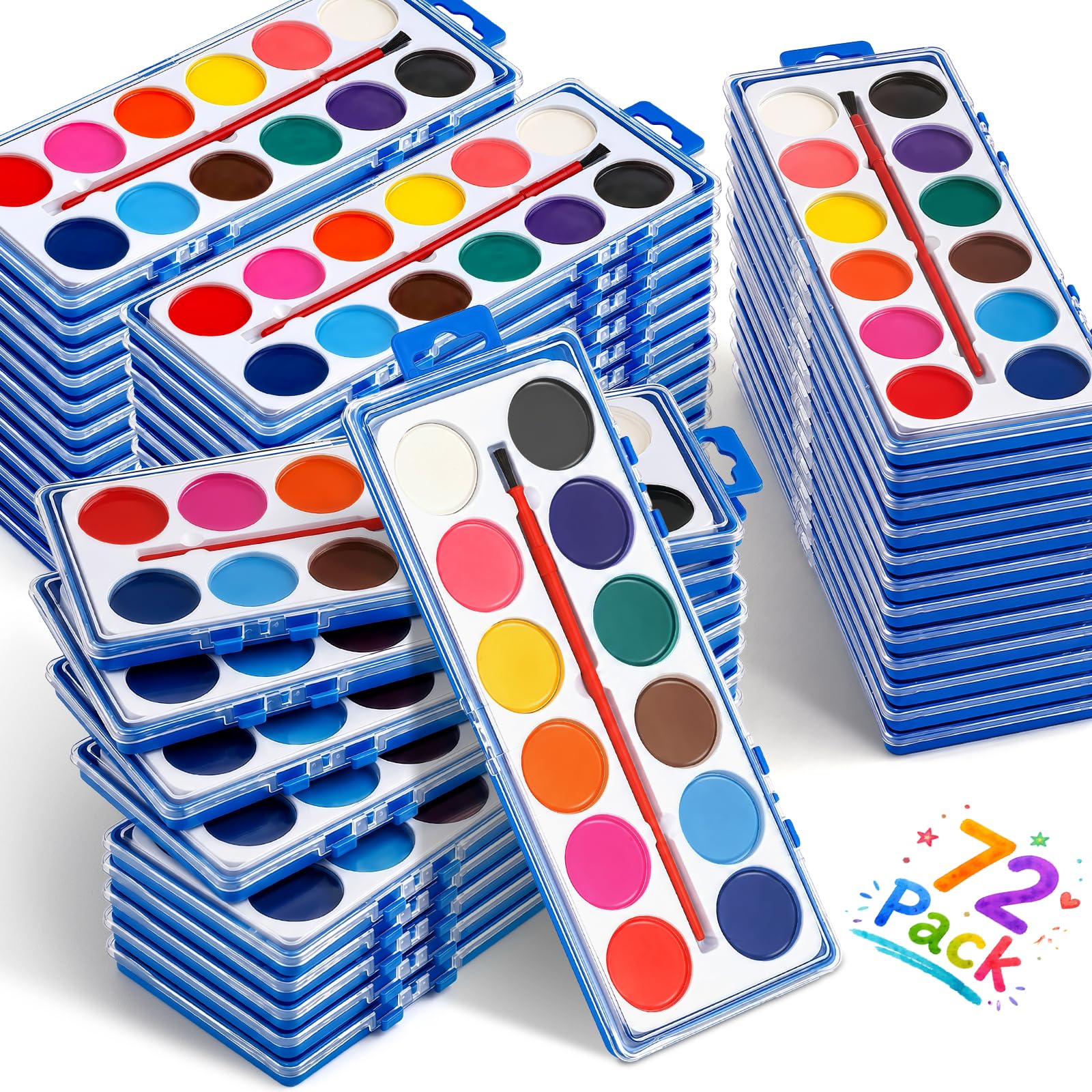 Set di 72 colori ad acquerello, lavabili per bambini, pittura ad acquerello con pennelli, regalo ideale per bomboniere, materiale scolastico e premi in classe, attività artistiche, 12 colori