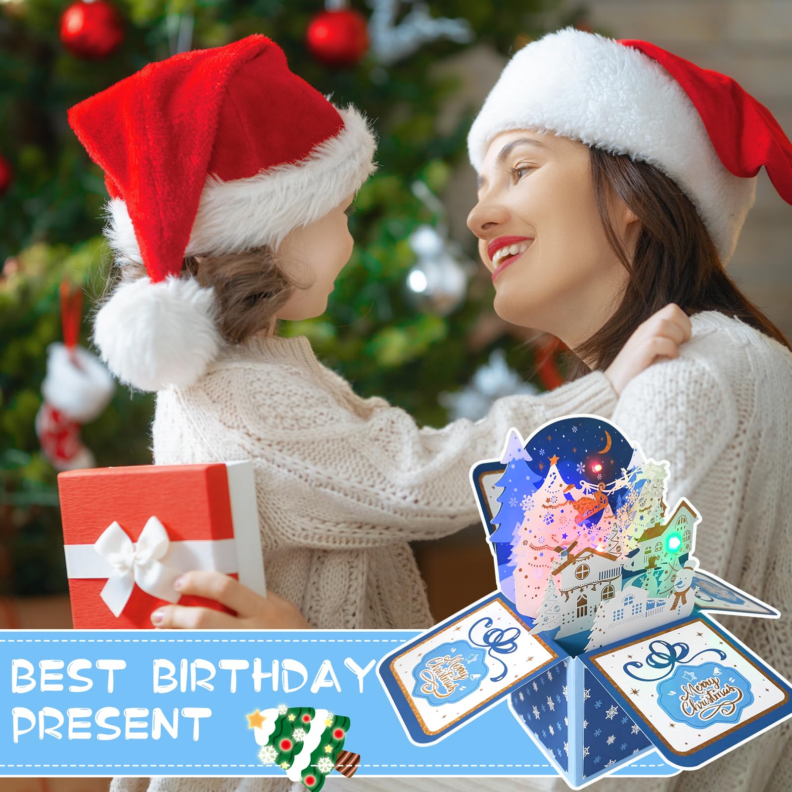 MUSIK Carte De Noël Pop-up Avec Musique Pour Enfants, Carte De Noël Avec Père Noël Et Sapin De Noël Comme Cadeau Pour Enfants, Femmes, Hommes, Garçons, Filles, Clients