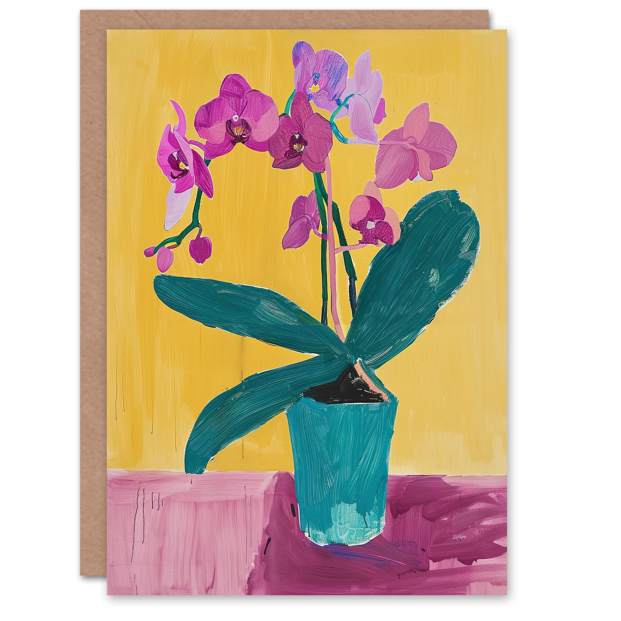 Artery8 Orchid Flower Pot Greeting Card - Yellow