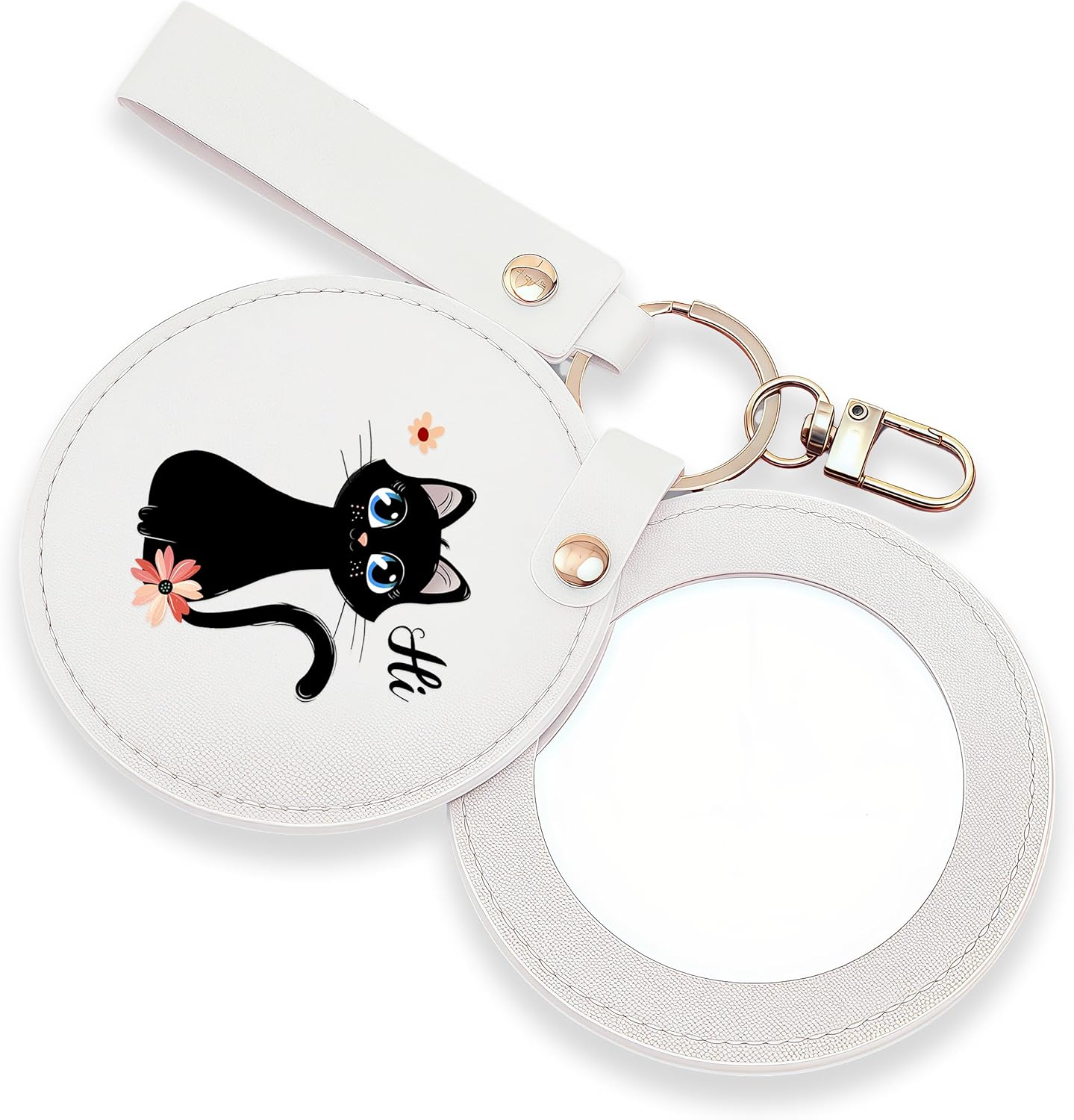 Small Makeup Mirror Keychain, Compact Mirror for Purse,Leather Small Pocket Mirror, Cat Lovers Themed Gifts Stuff For Girls Teens Kids Women! (Cat) - Image 3