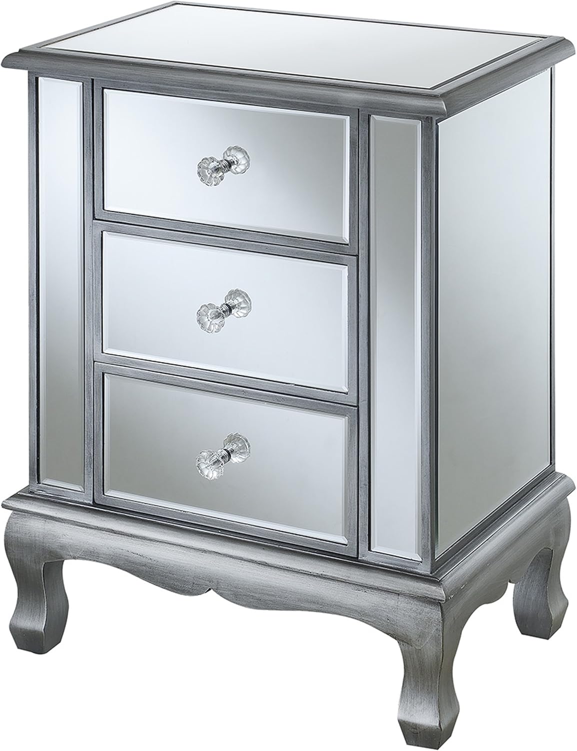 Convenience Concepts Gold Coast Accent End Table, 19"L x 12"W x 24.75"H, Antique Silver/Mirror Antique Silver / Mirror