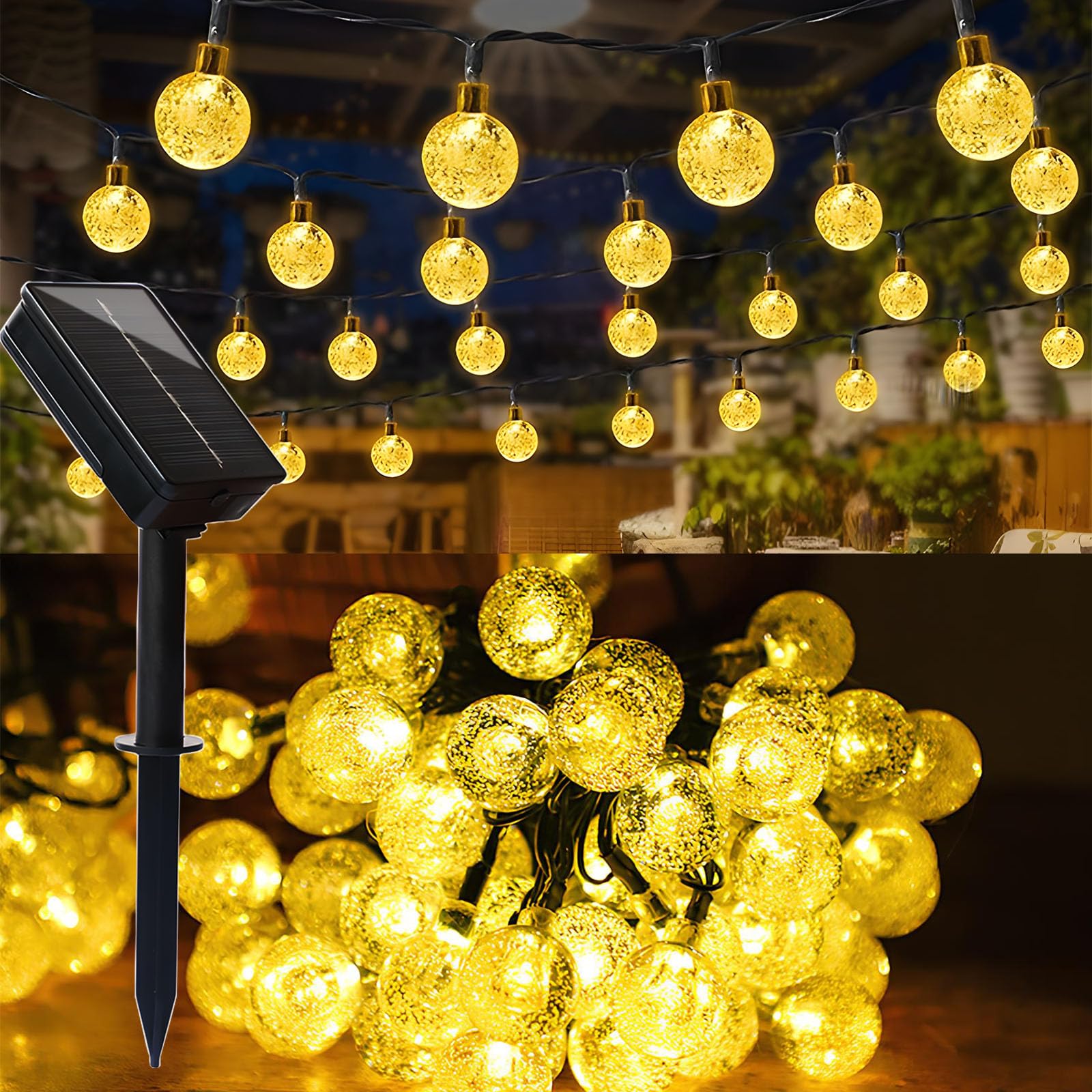 Solar Lichterkette Aussen,12m 100led Lichterkette AußEn Solar,Lichterkette Solar,Ip65 Wasserdicht,8 Modi,Outdoor Lichterkette,FüR Balkon Deko,Weihnachten, Party,Gartendeko, BäUme,Hochzeiten(Warmweiß)