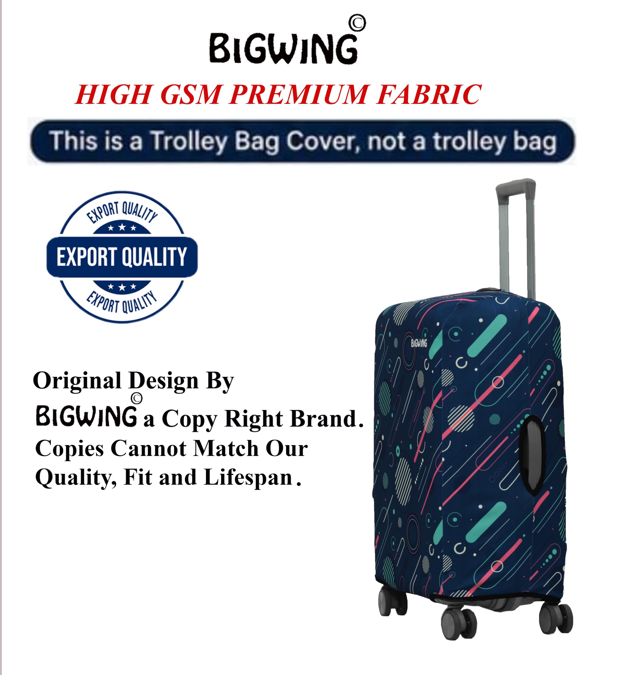 BIGWING Tela de poliéster con impresión geométrica protectora dura para equipaje (sólo cabe en la bolsa de fibra/plástico), Multicolor, 24 Inch (65 CM) Trolley Bag Cover, Accesorios de viaje