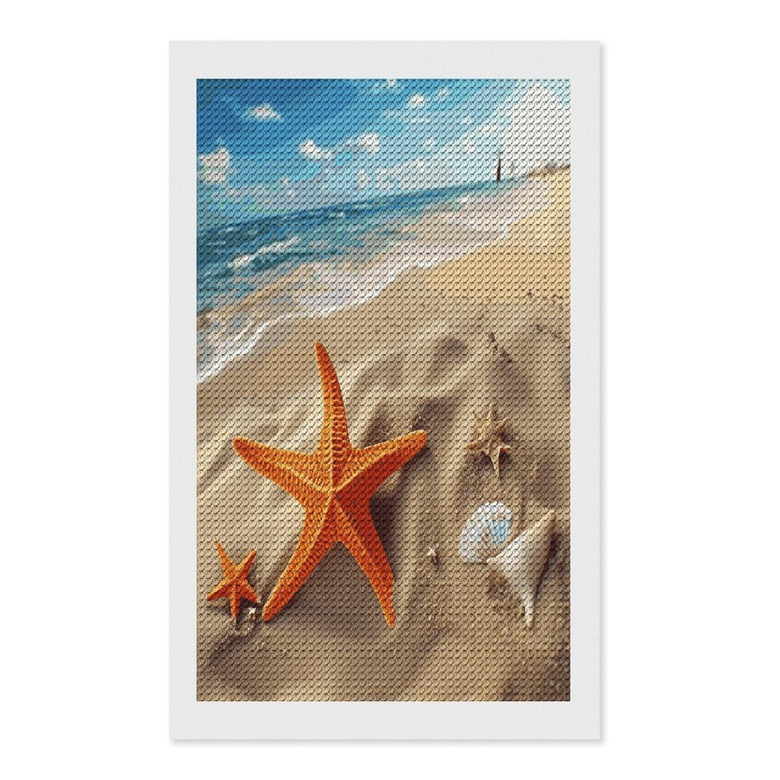 FekiLoot Sea Beach Starfish Paint by Numbers Kit for Adults Beginner DIY Diamond Dots Paintings Round Full Drill Diamond Art Kits Picture Diamond Art Painting Kits for Home Decor 12"x20"
