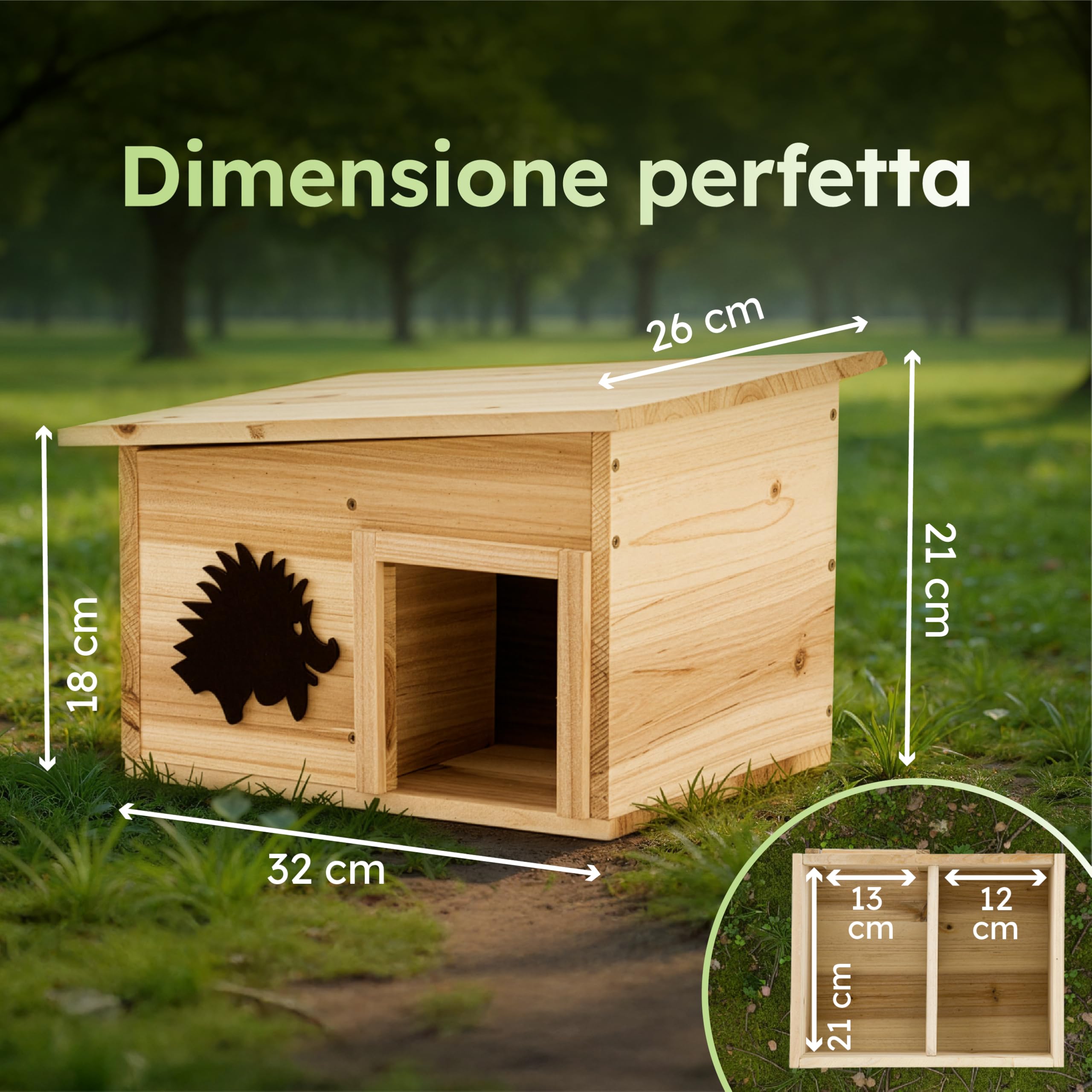 Moorland Casetta per ricci rifugio invernale in legno FSC® per esterni base | 32x26cm fissa sistema a 2 camere con divisorio tetto removibile resistente al clima dormitorio fondo inverno riparo IH7