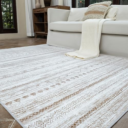 8x10 Area Rugs for Living Room Machine Washable Rug Distressed Indoor Carpet Neutral Moroccan Boho Rug Ultra Soft Area Rug for Bedroom Dining Room Playroom Office
