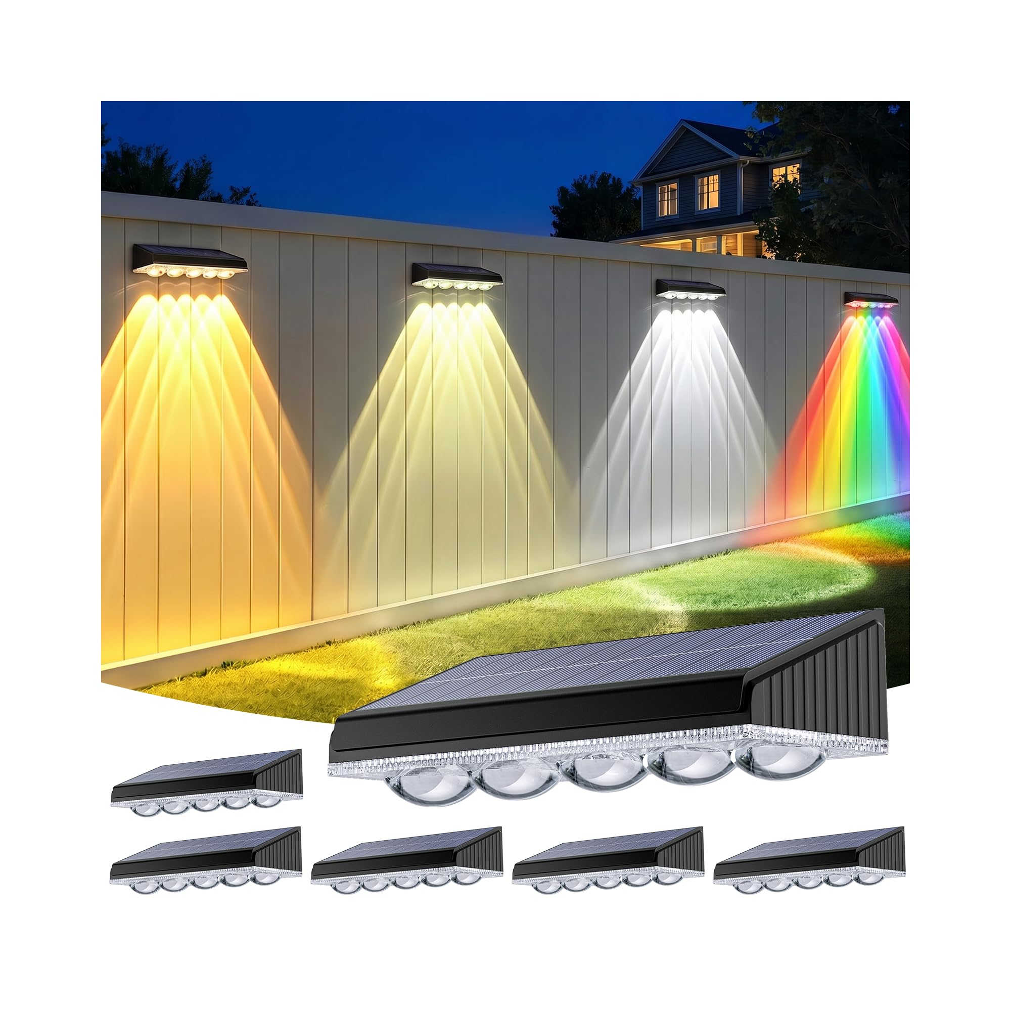 GEARLITE Lámpara de pared solar para exteriores, 6 unidades de lámparas solares para exterior jardín, IP65, resistente al agua, 5 luces LED brillantes solares para exteriores, pared, vallas, balcón