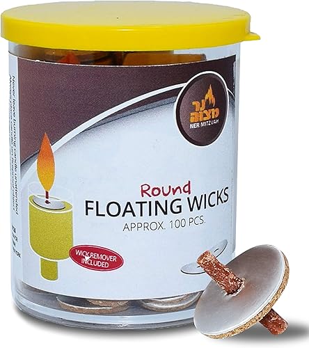 Ner Mitzvah Mechas flotantes redondas, mechas de algodón y soportes de disco de corcho para tazas de aceite, pinzas de eliminación de mechas, 100