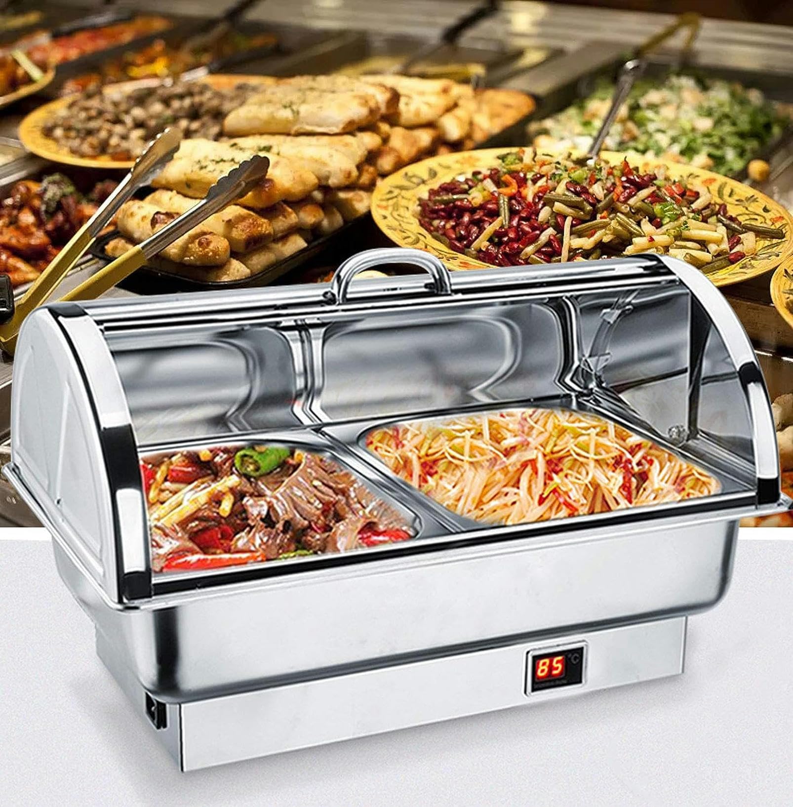 Scaldavivande Elettrico Acciaio Inox, Chafing Dish, Contenitore Termico Scalda Cibo Chafing Dish da Tavolo Elettrico per Mantiene in Caldo i Cibi del Buffet
