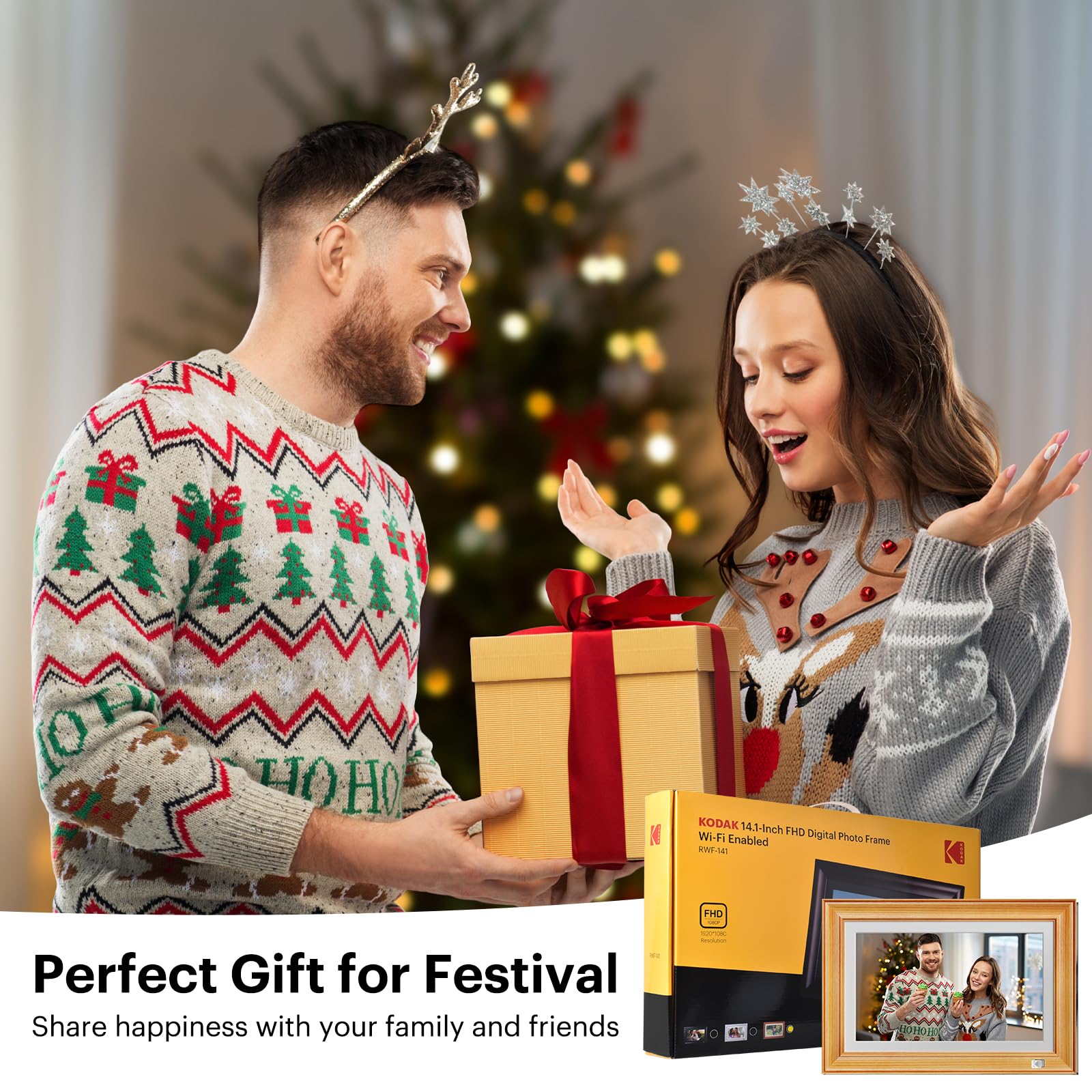 KODAK Cornice Digitale WiFi 14.1 Pollici Cornici Digitali, Full HD Smart Cornice Foto Digitale Touchscreen IPS Cornice Elettronica Cloud con App, Memoria 32GB, Condivisione di Immagini Musica Videos