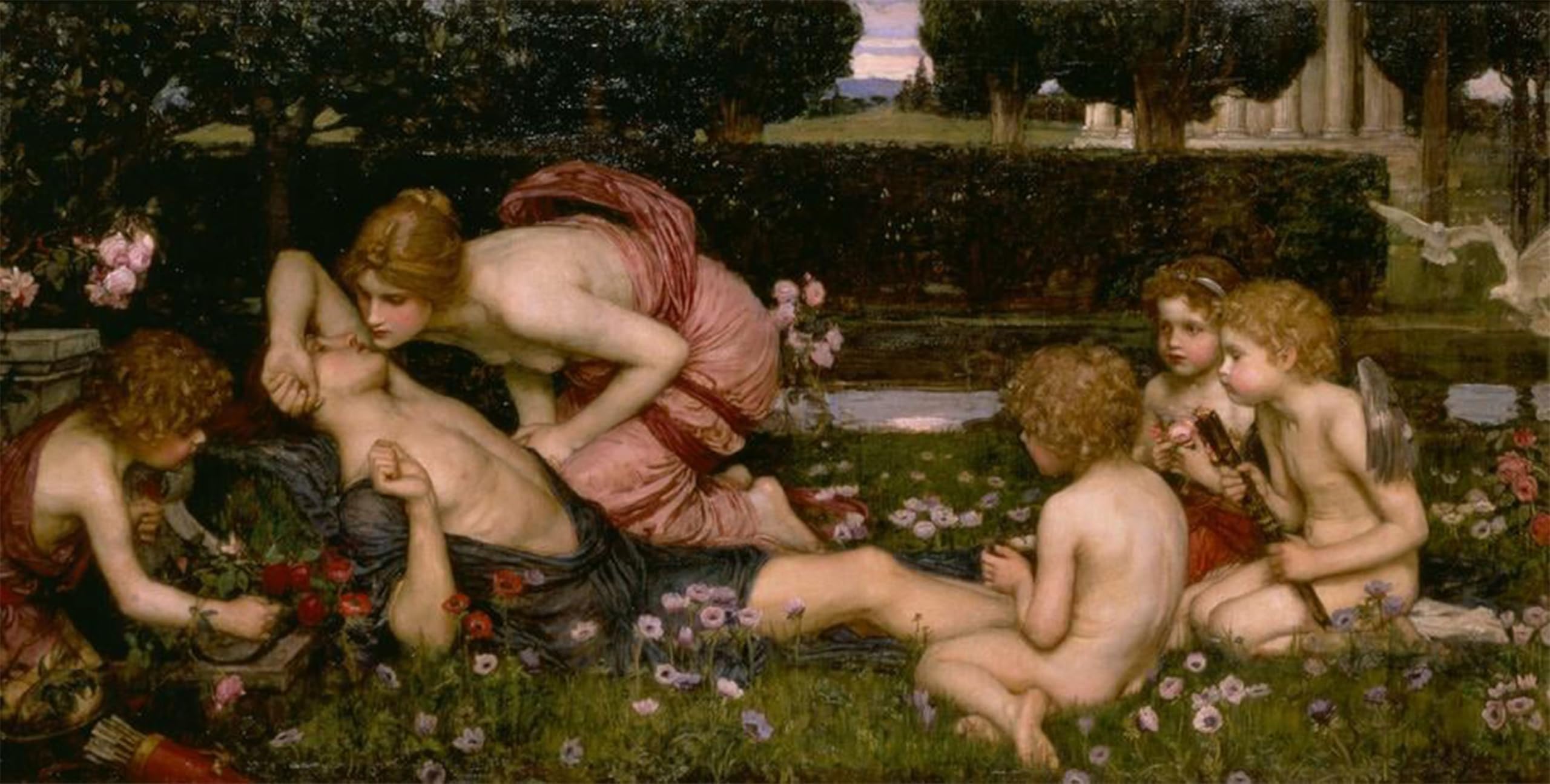 HRJUBWREE Oil Painting Prints on Canvas Painting Picture Sweet Doing Nothing by John William Waterhouse Artwork Canvas Prints for Home Decor 60x90cm