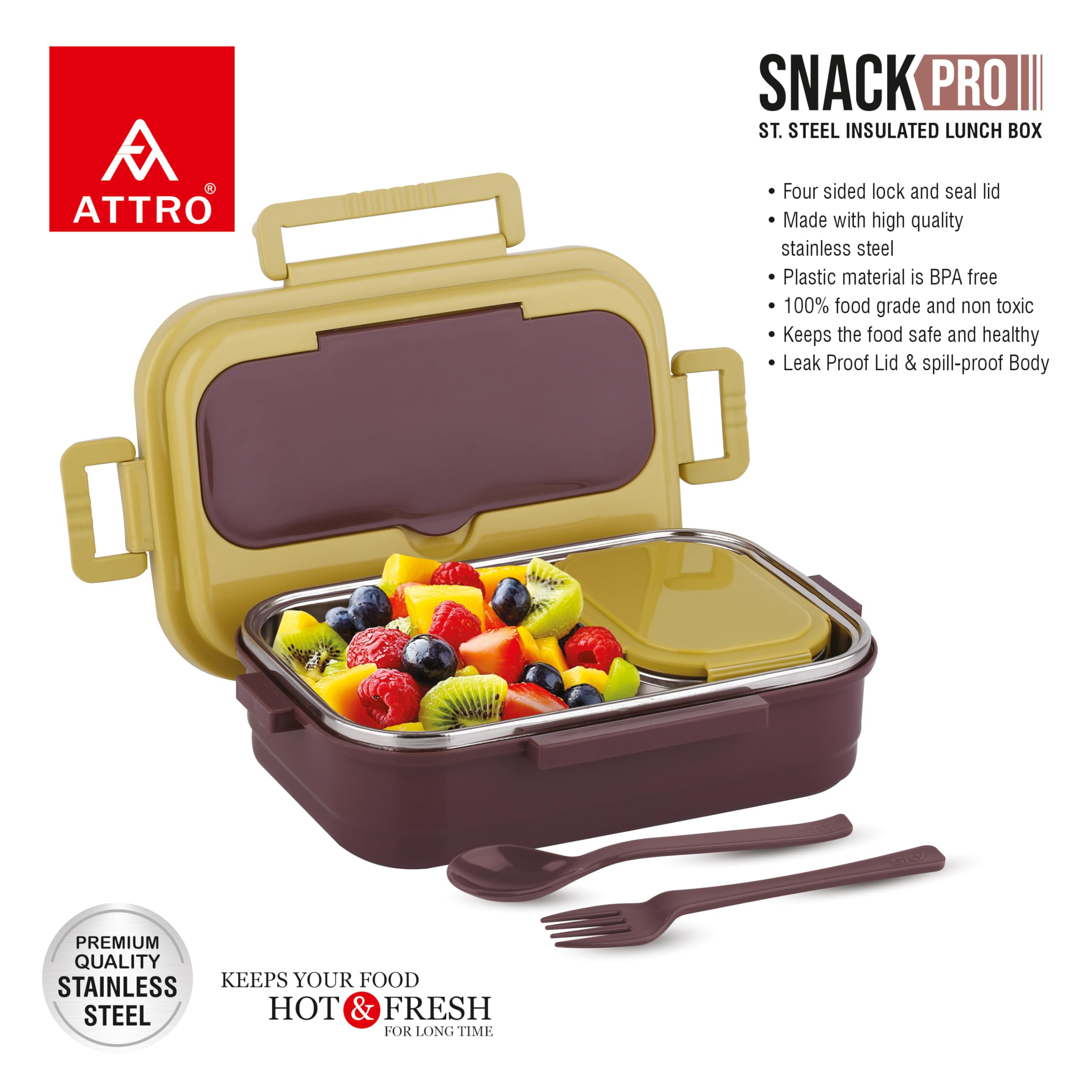ATTRO SnackPro Lunch Box - Insulated & Leakproof -4
