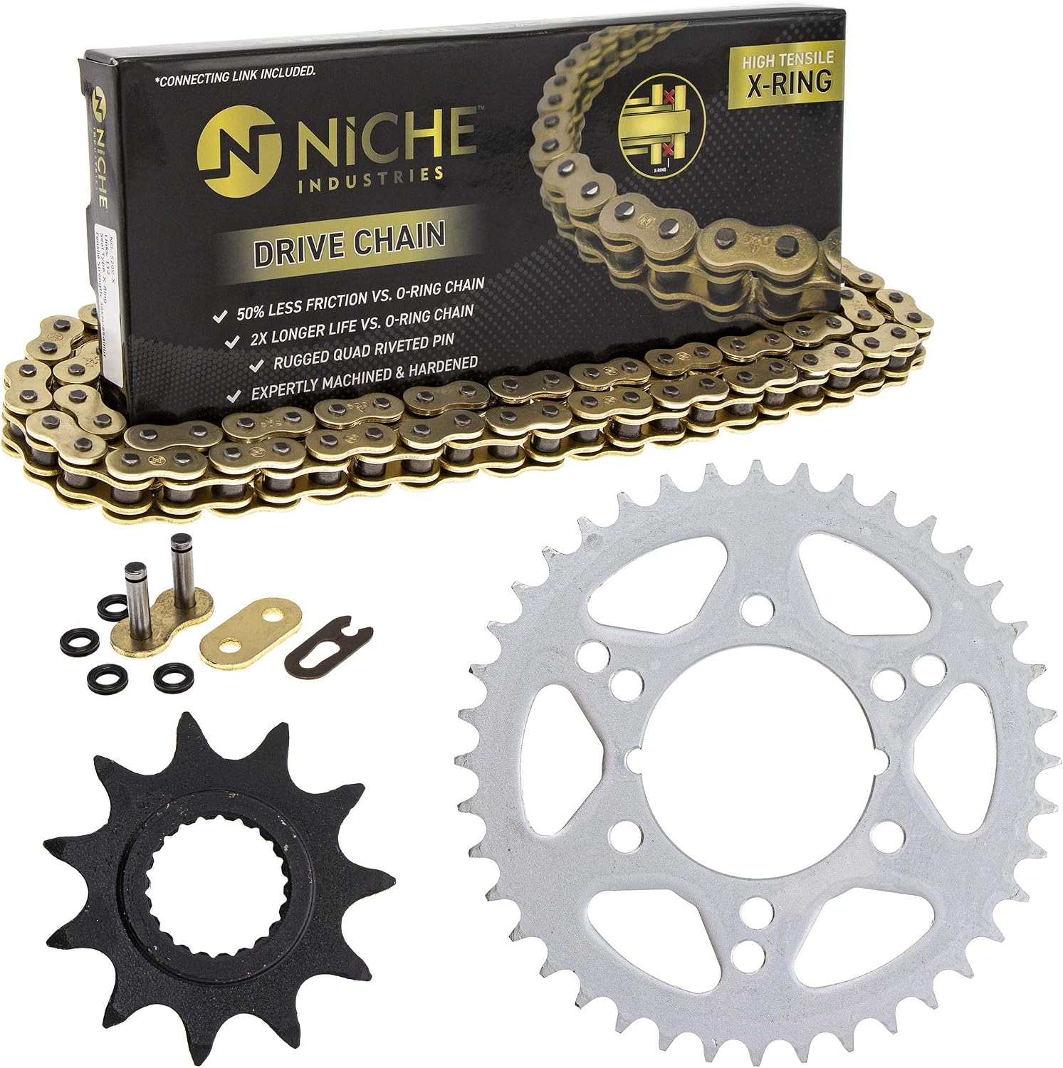NICHE Drive Sprocket Chain Combo for Polaris Trail Boss 330 Front 11 Rear 40 Tooth 520V-X X-Ring 76 Links