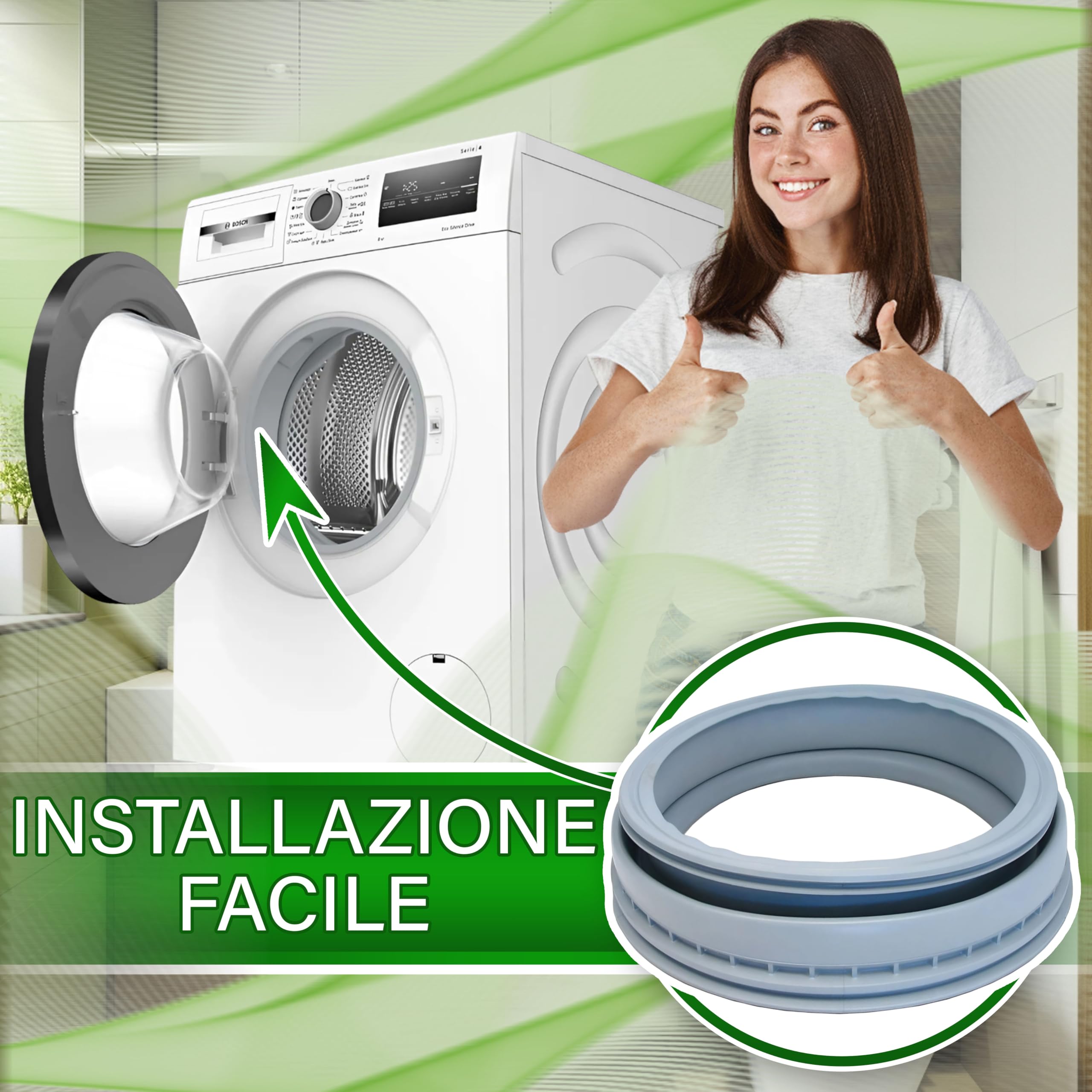 Guarnizione Per Oblò Lavatrice Miele ONIX TECH - Gomma EPDM 340x240x90 Mm - Codici Originali 6816000 6816001 - Made In EU - 5 Anni Garanzia