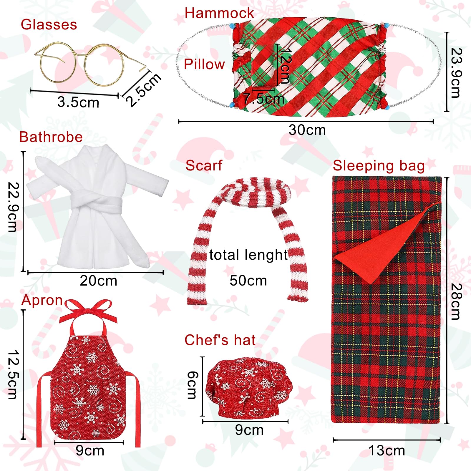 Accessoires Lutin De Noel, 8 Pièces Accessoires De Poupée Elfe De Noël