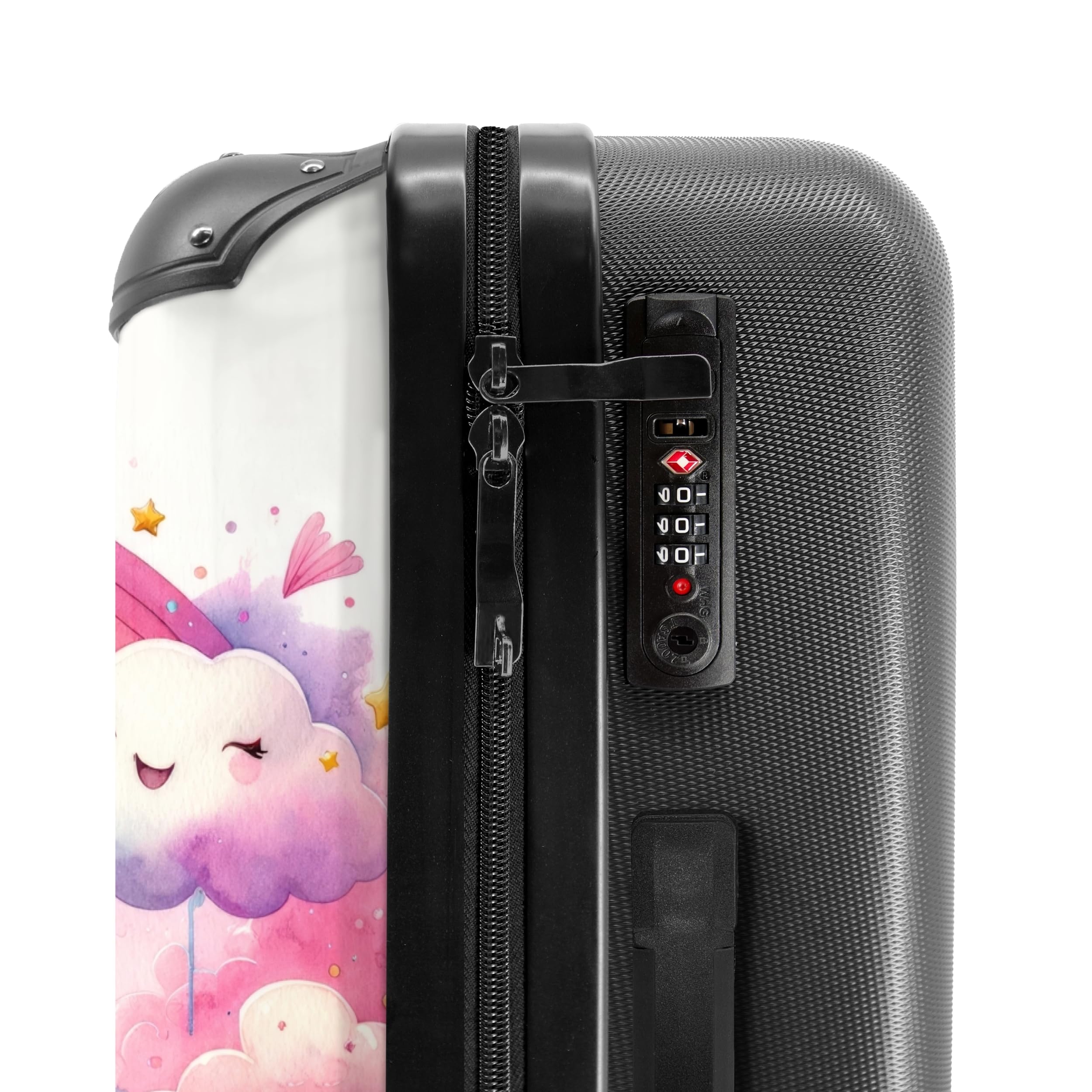NoBoringSuitcases.com Kinderkoffer Personalisiert für Mädchen - Großer Reisekoffer, TSA, 20kg Gepäck, Mittelgroß (Prinzessin-Regenbogen, 67 cm - 72 L)