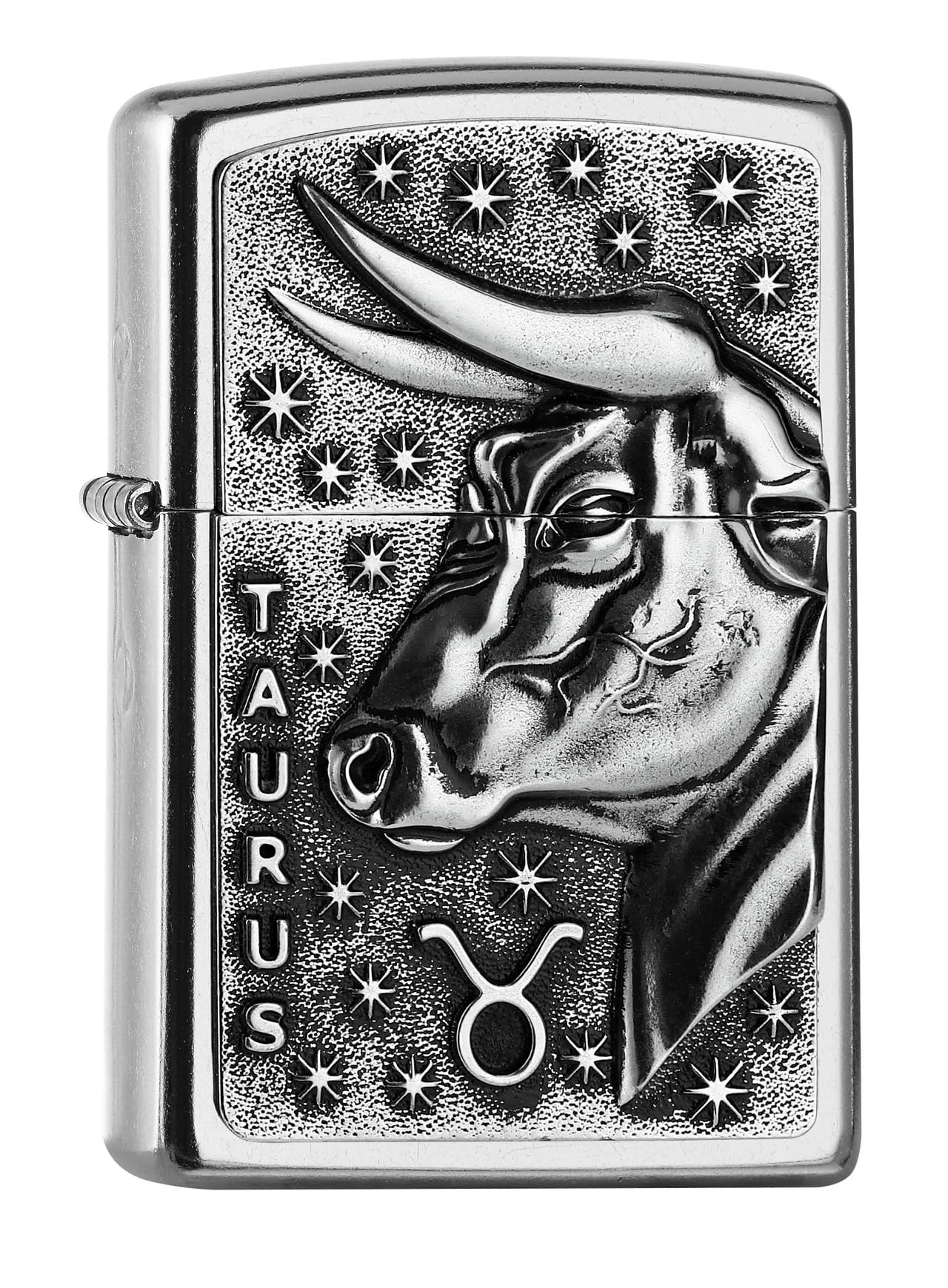 Zippo Zapalniczka Sztormowa Zodiac TaurUS, Street Chrome, Emblemat, Wielokrotnego Użytku, Wiatroszczelny Design, Pudełko Prezentowe, Wyprodukowana w USA