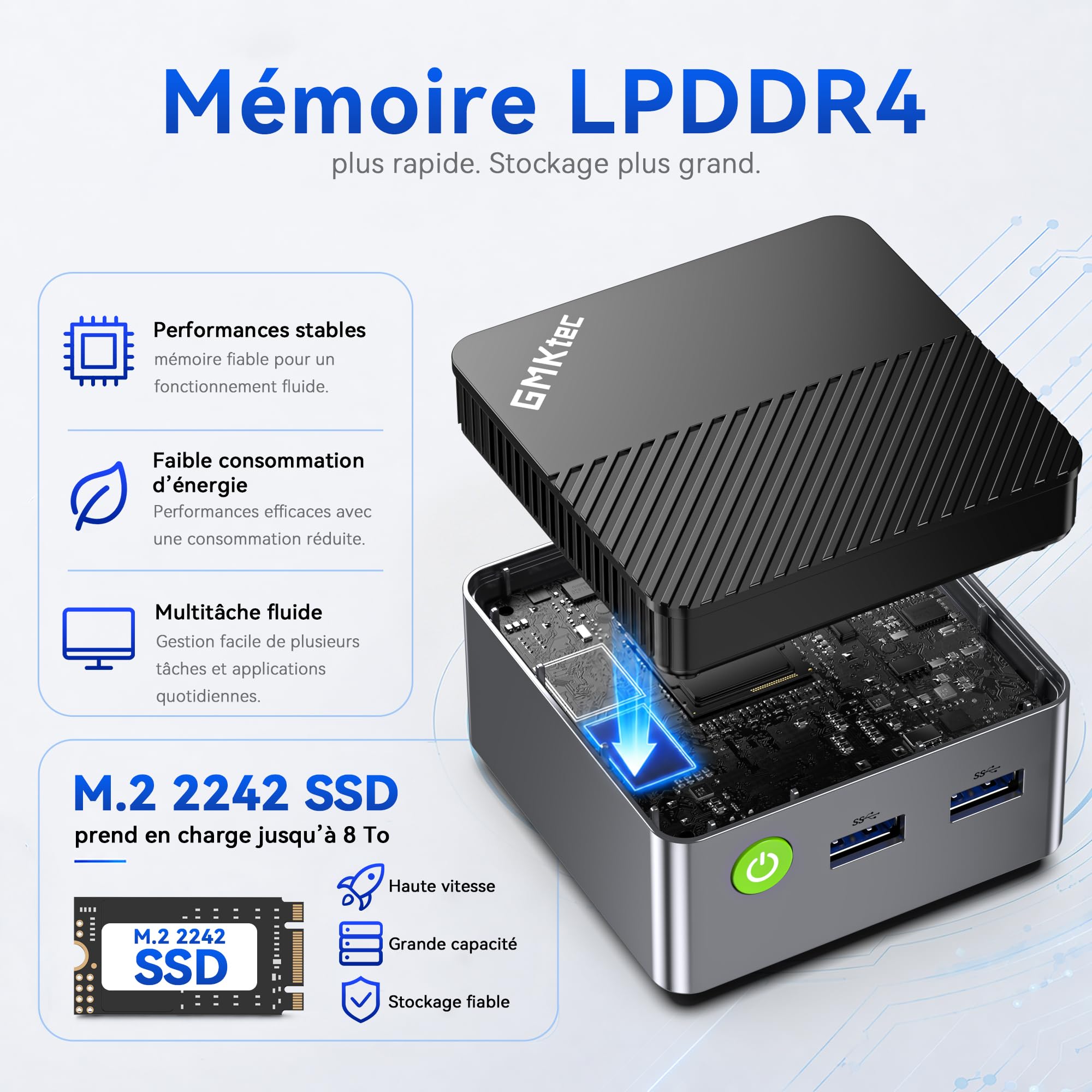 GMKtec G5S Mini PC, Intel N5095 hasta 3,6GHz,8GB LPDDR4, SSD de 128GB, 2*HDMI, Pantalla 4K, WiFi 6, Bluetooth 5.2, Gigabit Ethernet, 3 *USB 3.2, Micro SD, VESA para Empresas y oficinas domésticas