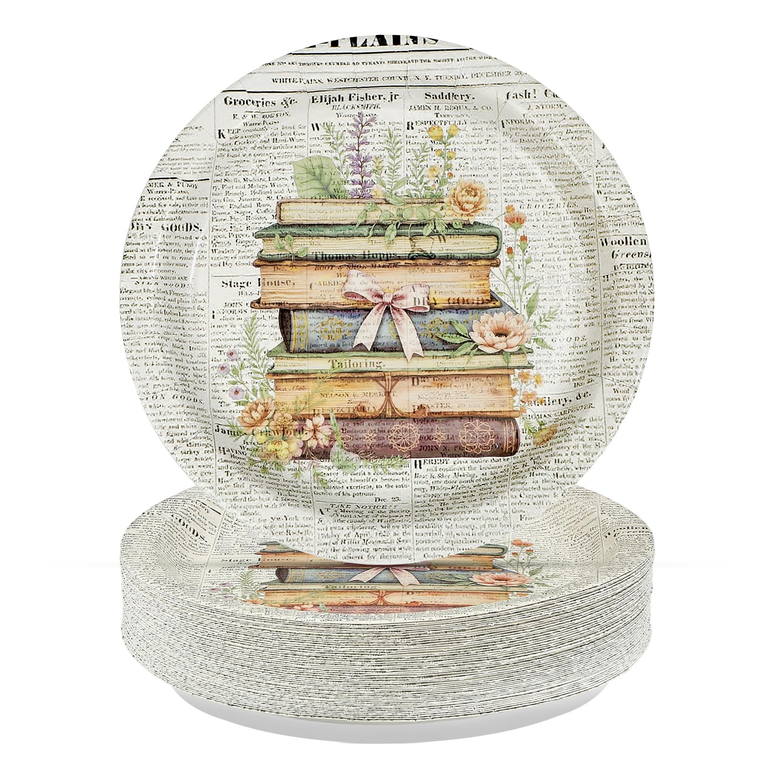 Assiettes en papier jetables vintage pour anniversaire thème livre et décoration club de lecture
