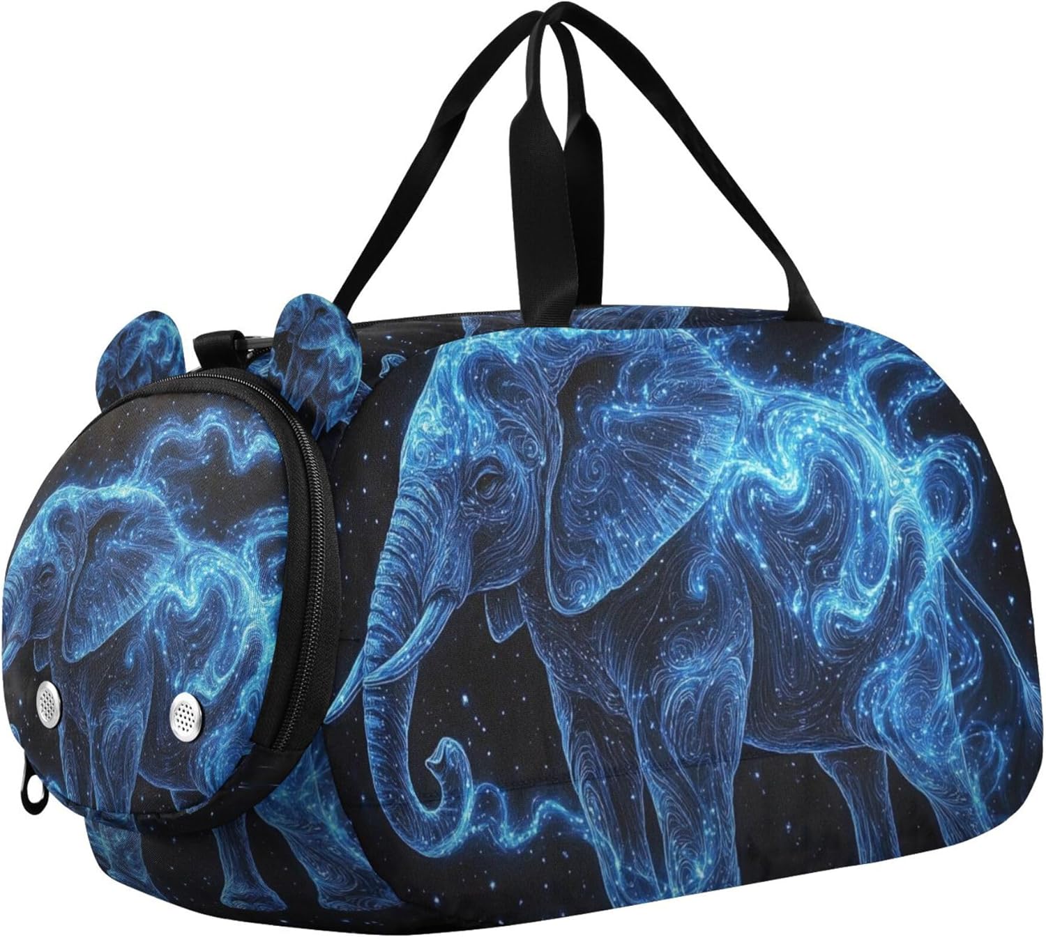 Abstract Elephant Galaxy Nebulae Sports Duffle Bag for Kids Girls Boys, Gym Bag with Shoe Compartments, Kids Travel Overnight Weekender Shoulder Bag