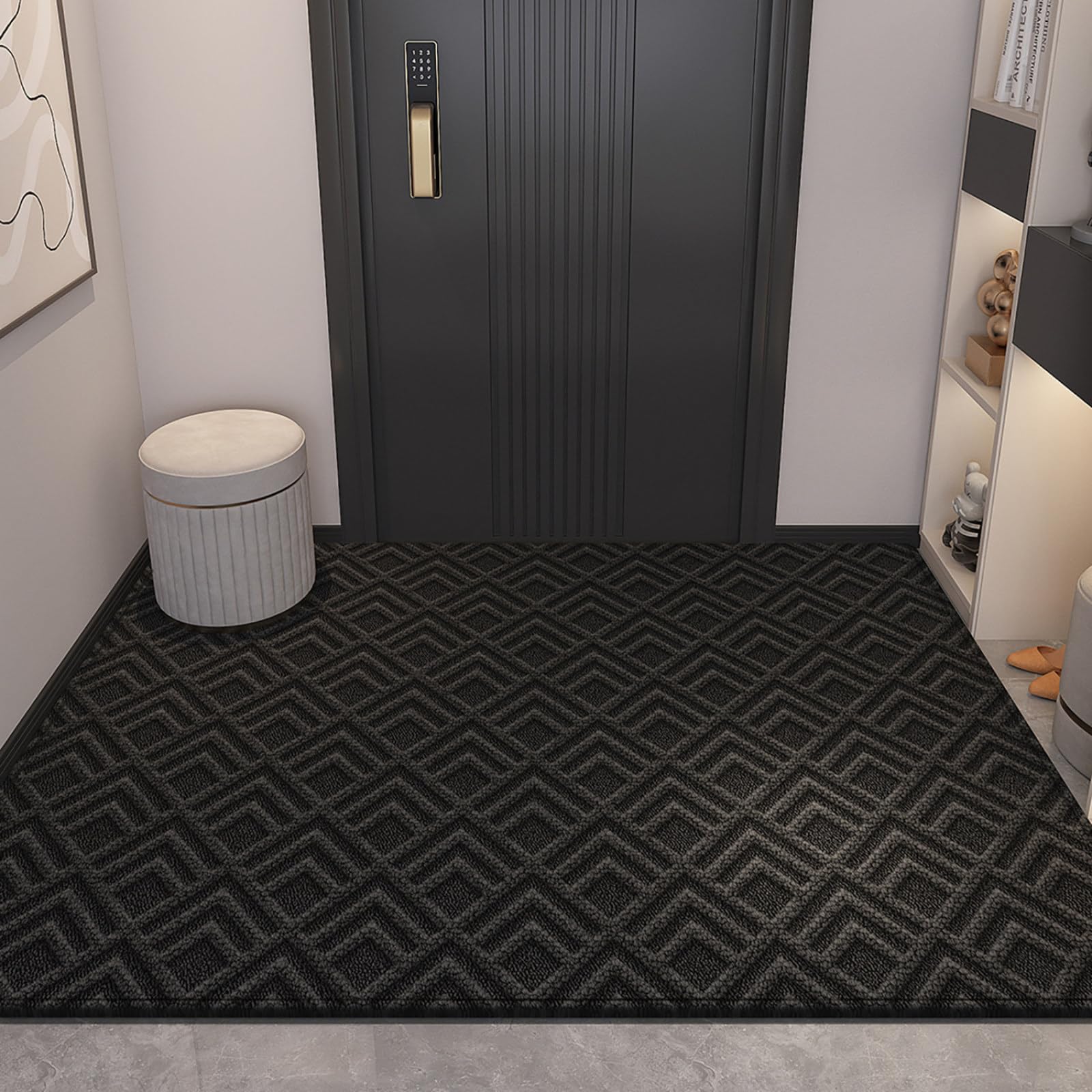 Felpudo Entrada Casa 90x150 Grille De Diamantes Negros Felpudo Exterior Antideslizante Lavable Felpudos para Pasillo Cocina Puerta Jardín Decoración Alfombrilla para Entrada