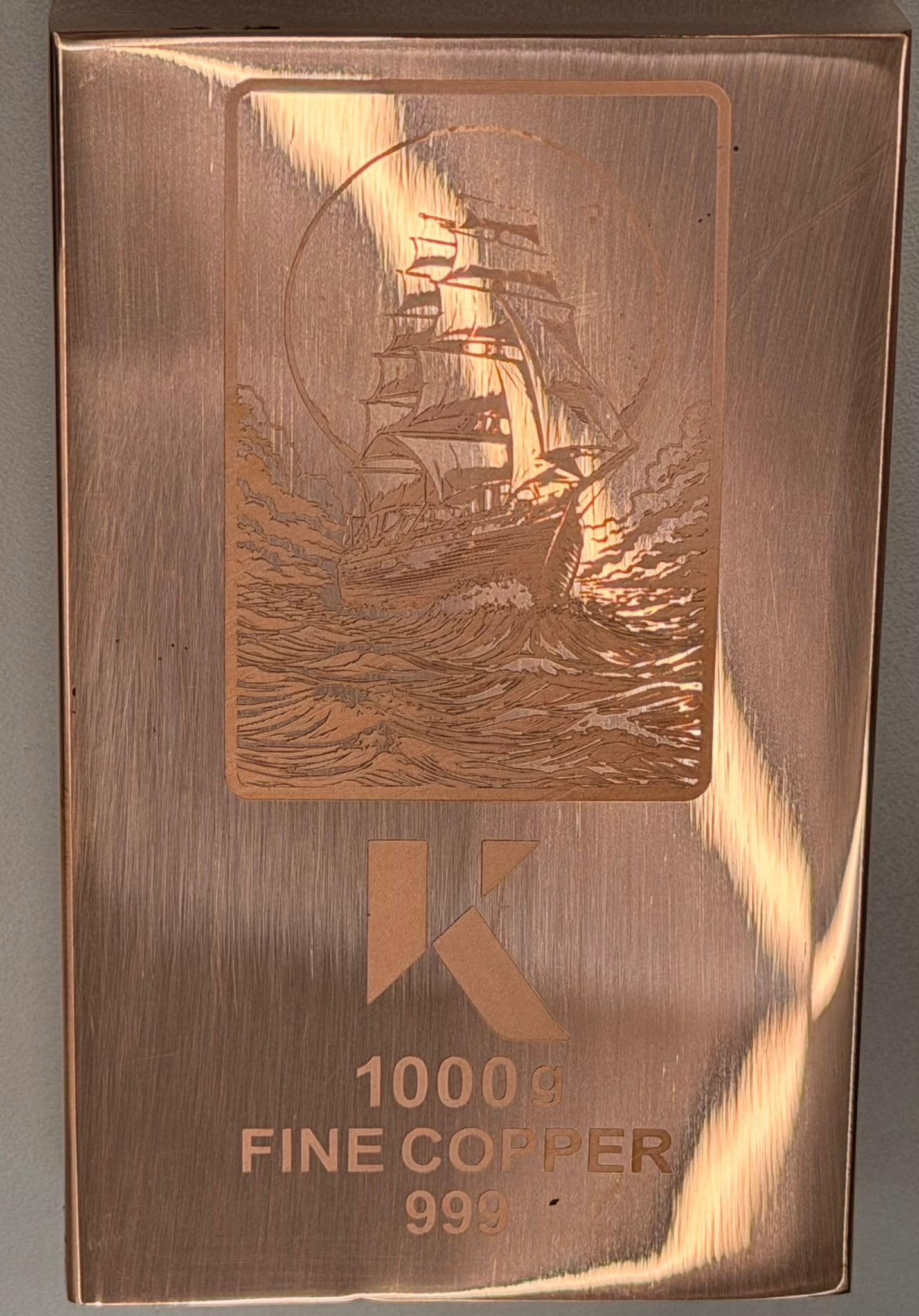 Kupferbarren Kinesis 1 Kilo 1 kg 1000 Gramm aus Strang poliert Kupfer Barren