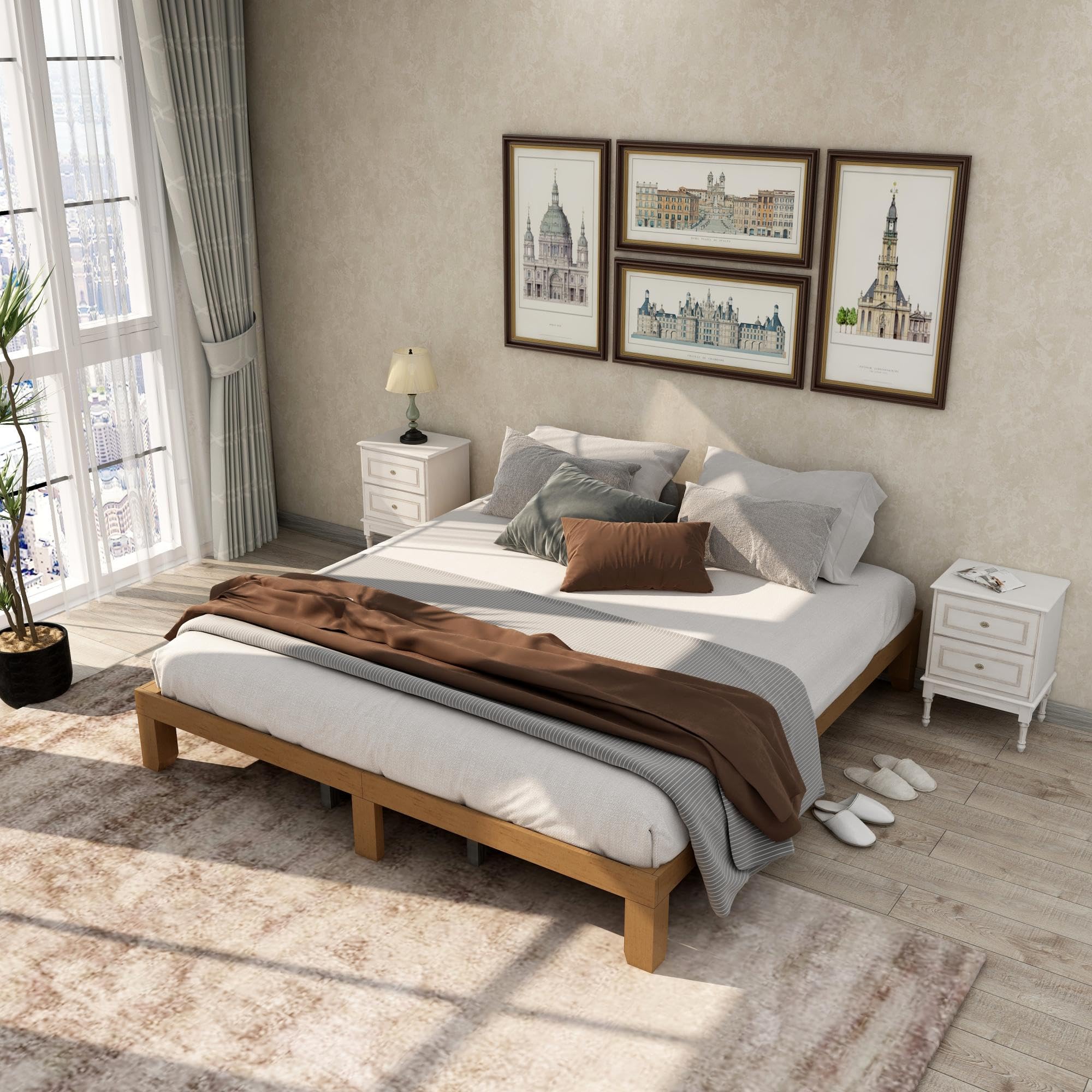 Dolonm Solid Wood Platform Bed No Box Spring Needed Strong Wood Slat Support 12 Inch Wooden Bed Frame