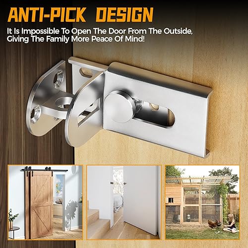 Miniatura 3 de Cerradura de puerta corredera, cerradura de cerrojo de puerta de 90 grados, candado de seguridad de ángulo recto de acero inoxidable con tornillos