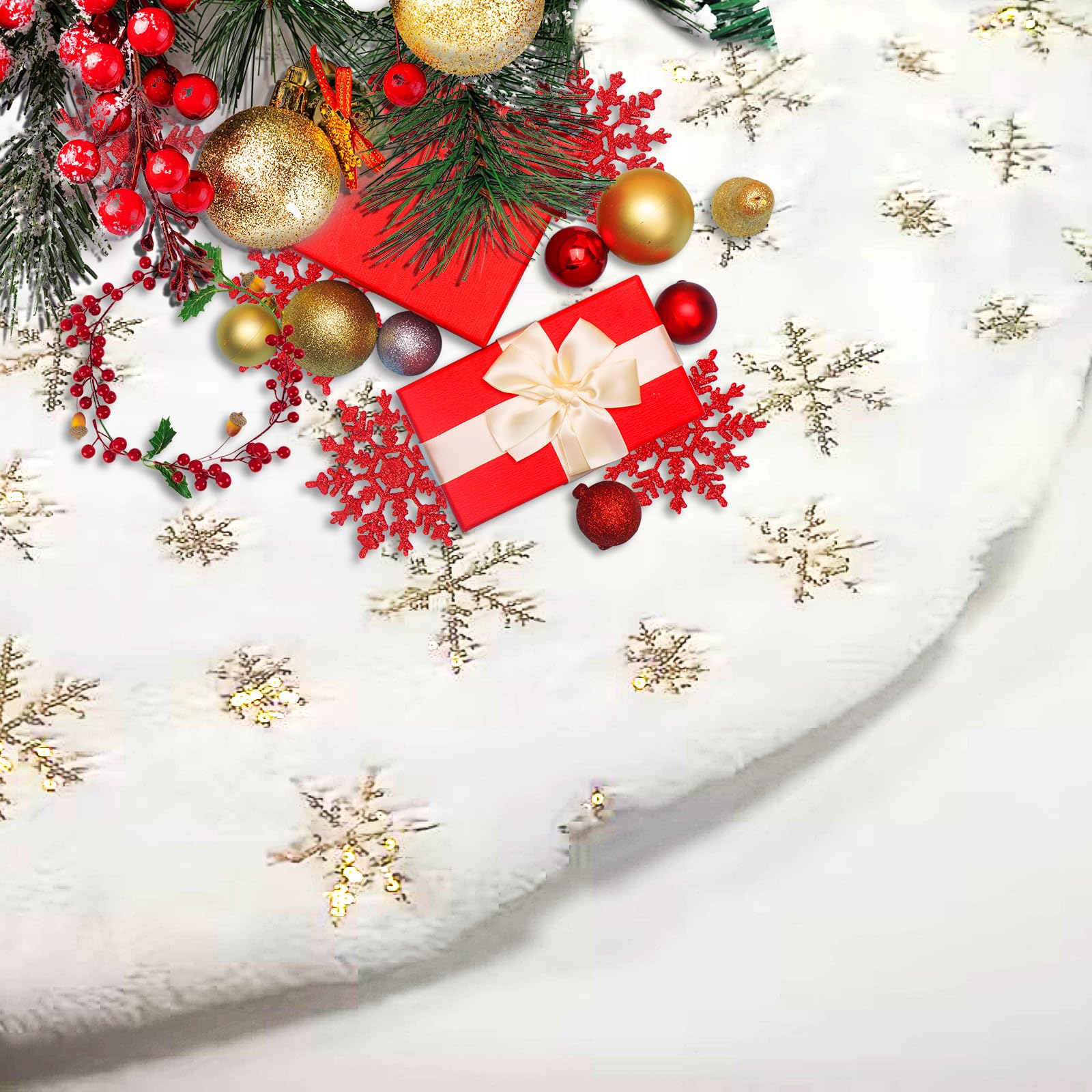 Panemy Copri Base Albero di Natale, Gonna Albero di Natale 90cm - Tappeto Grande Oro e Bianco - Copri Base per Albero (oro, 90 cm)