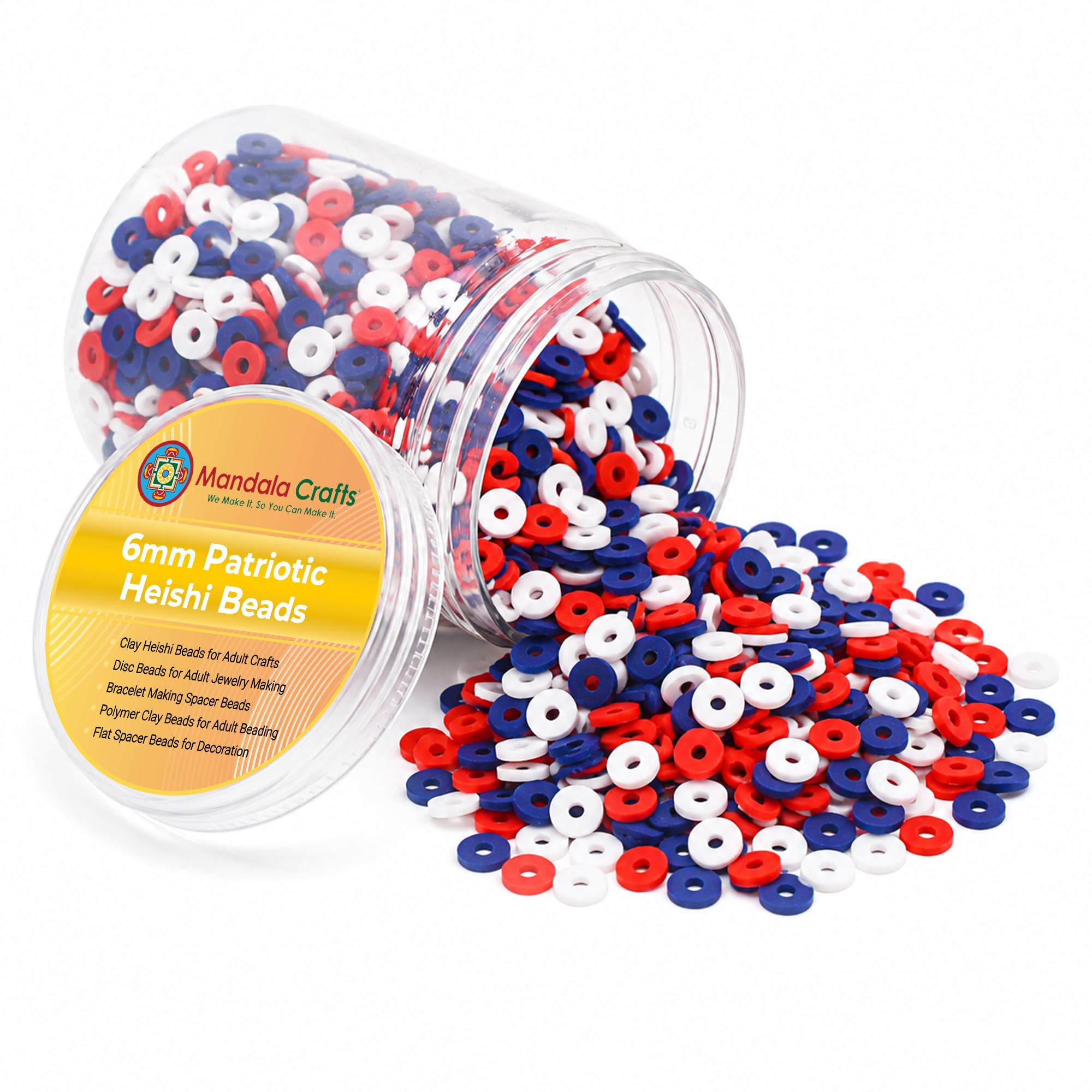 Mandala Crafts 6mm Patriotic Jewelry Making Polymer Disc Clay Heishi Beads | 3000 Loose Flat Beads for Bracelets, Necklaces, Earrings, Hair