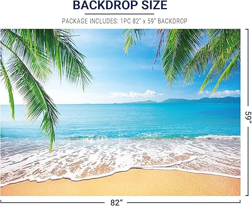 Miniatura 3 de Allenjoy Fondo de playa tropical de 7 x 5 pies, diseño de hojas de palmera de Luau, isla del océano, escena del mar, telón de fondo para fotografía