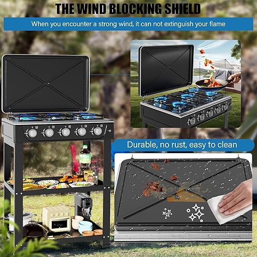 Miniatura 4 de Estufa de gas propano, quemador de propano de 5 quemadores, estufa de campamento de encendido automático con soporte para patas y adaptador de