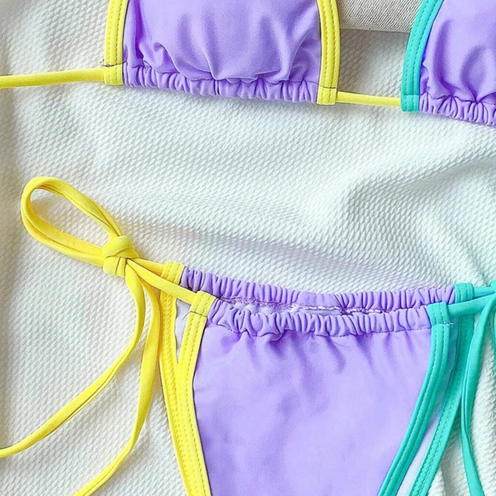 Patchworkowe stringi mikro bikini damskie seksowne bandażowe bikini Set Push Up wyściełane stroje kąpielowe strój kąpielowy z wysokim stanem (kolor: czarny, rozmiar: mały) (różowy S)