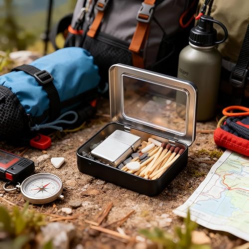 Miniatura 6 de Paquete de 12 latas rectangulares vacías de almacenamiento de metal con tapas transparentes con bisagras para ventanas para objetos pequeños y otros