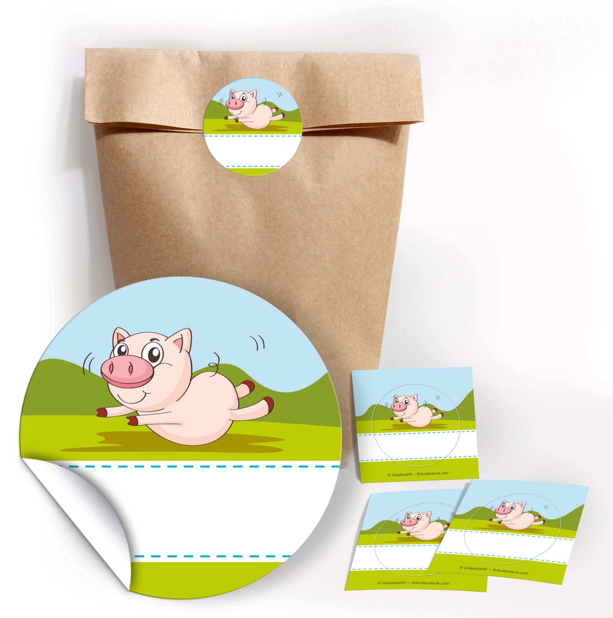 12 Party-Tüten / natur aus Kraftpapier mit 12 Aufkleber für Geschenke oder Mitgebseln beim Kindergeburtstag mit dem Motiv 